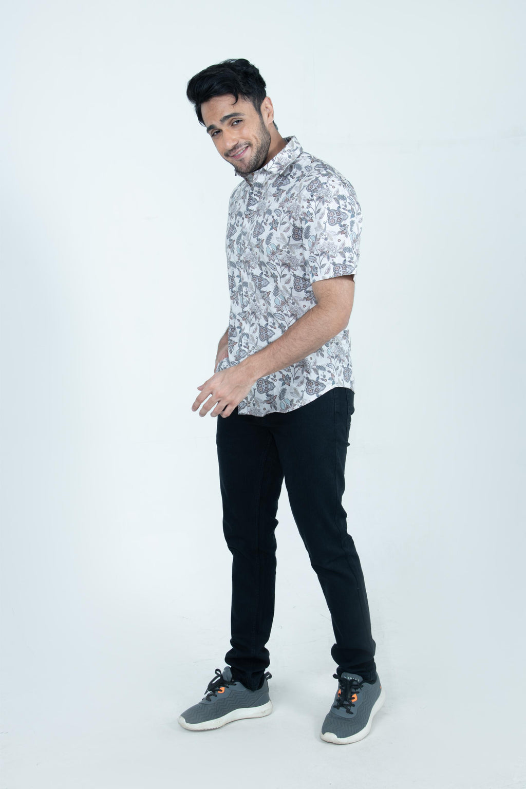 Roman Threads Cream Floral  Satin Printed Shirt