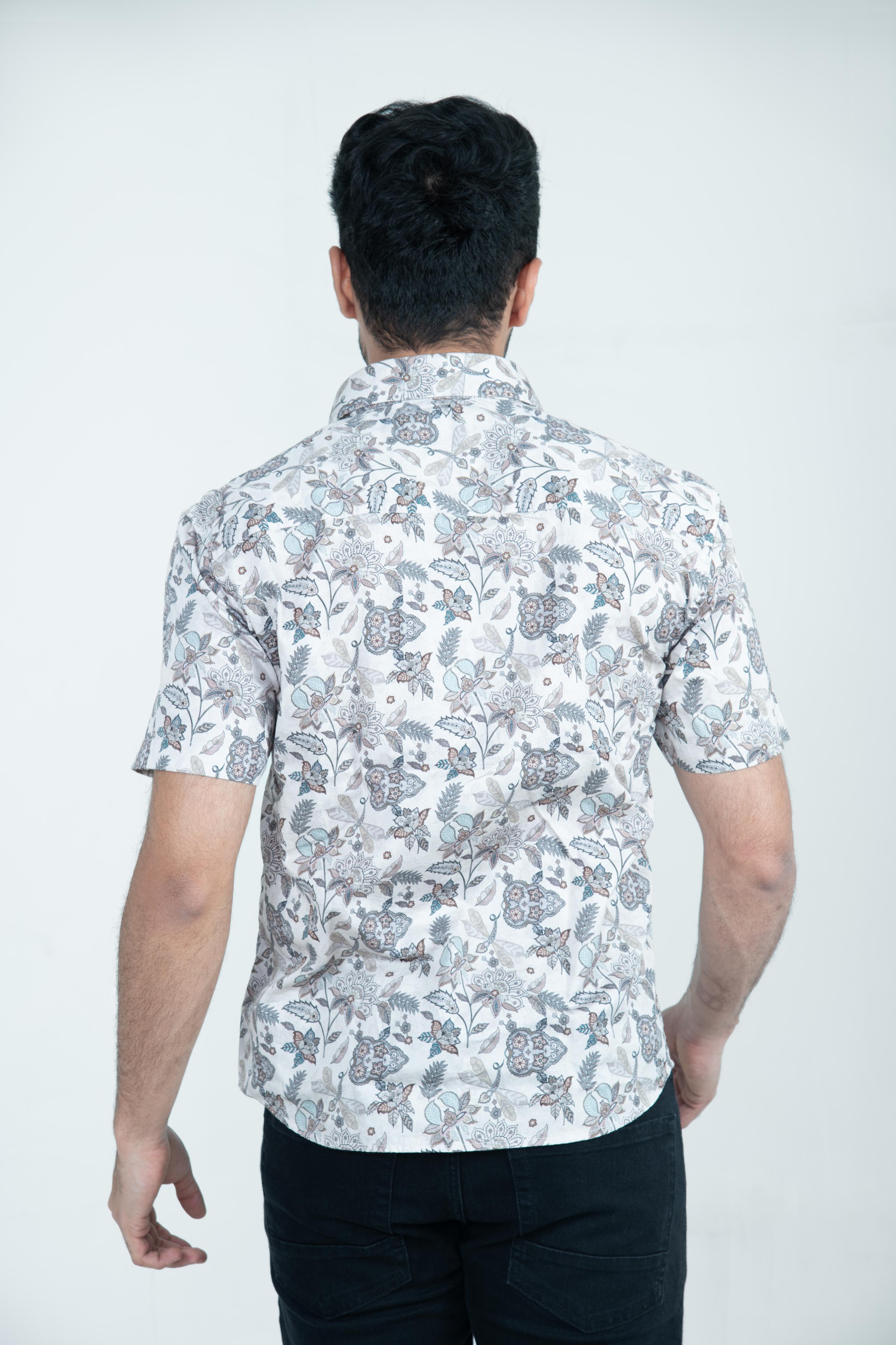 Roman Threads Cream Floral  Satin Printed Shirt