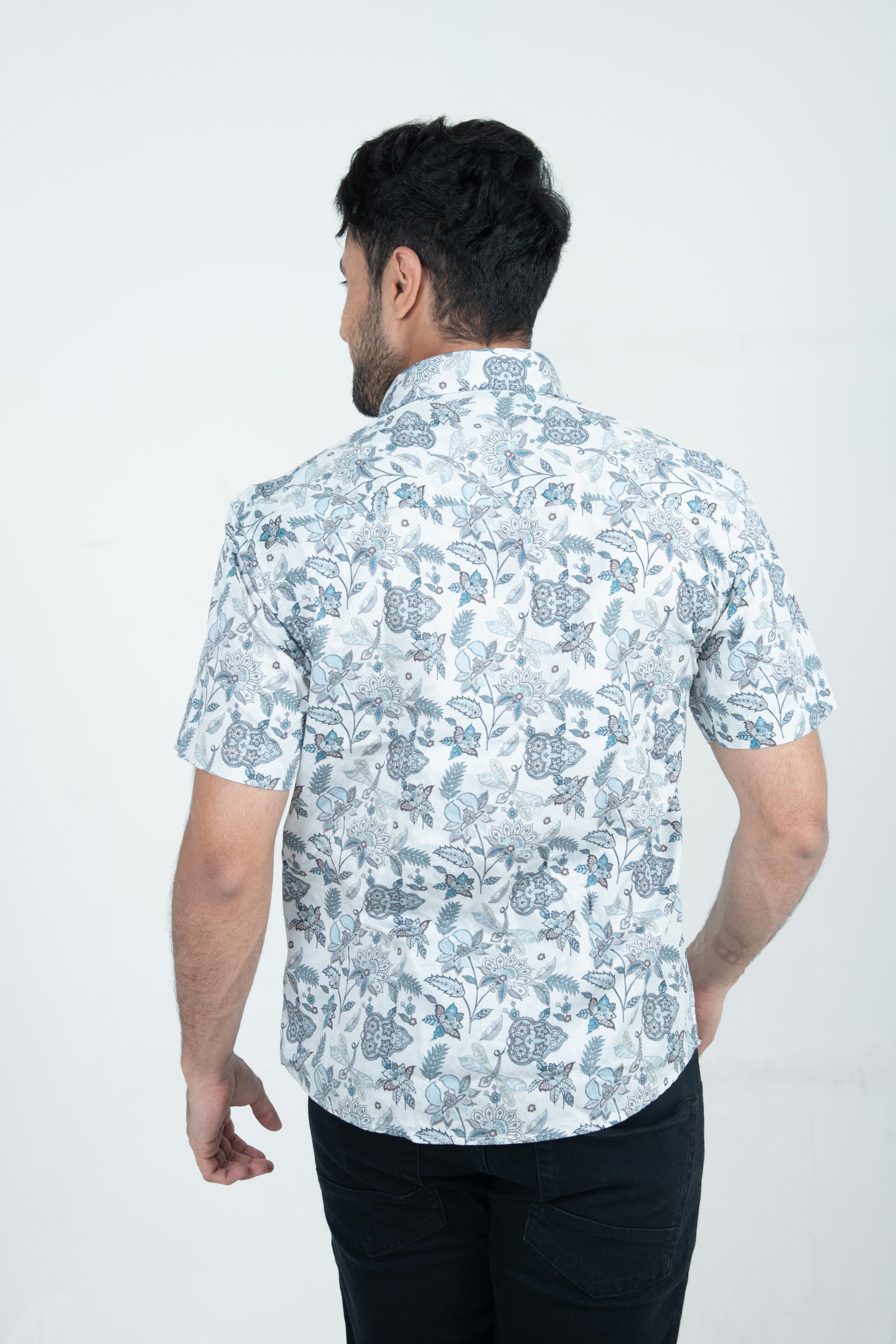 Roman Threads Blue Floral Satin  Printed Shirt
