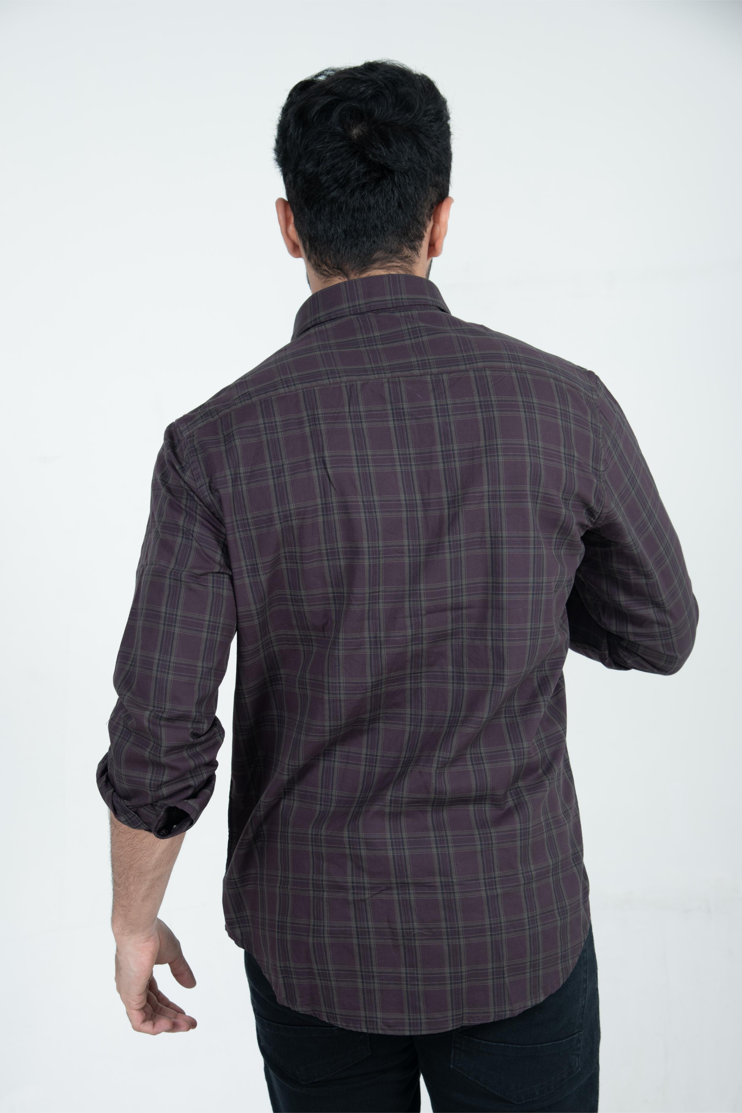 Roman Threads Maroon Checked Casual Giza twill Shirt