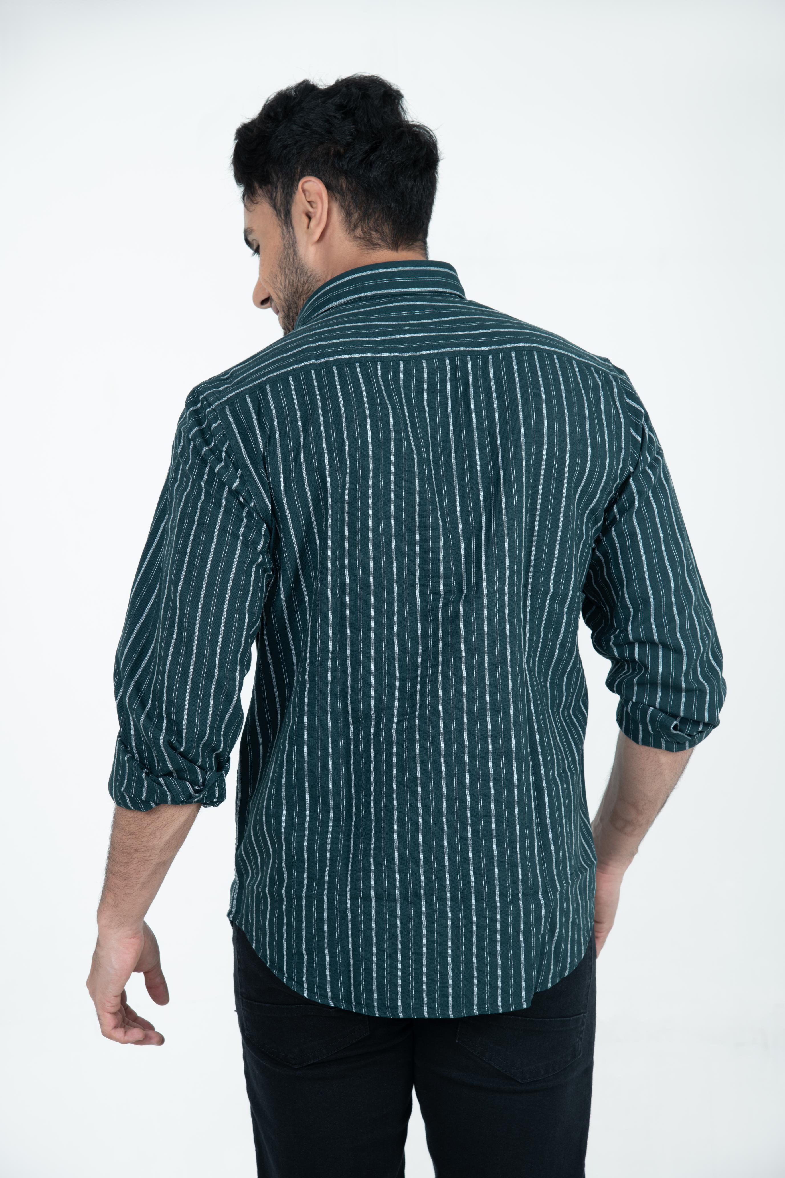 Roman Threads Green Striped Oxford Casual Shirt