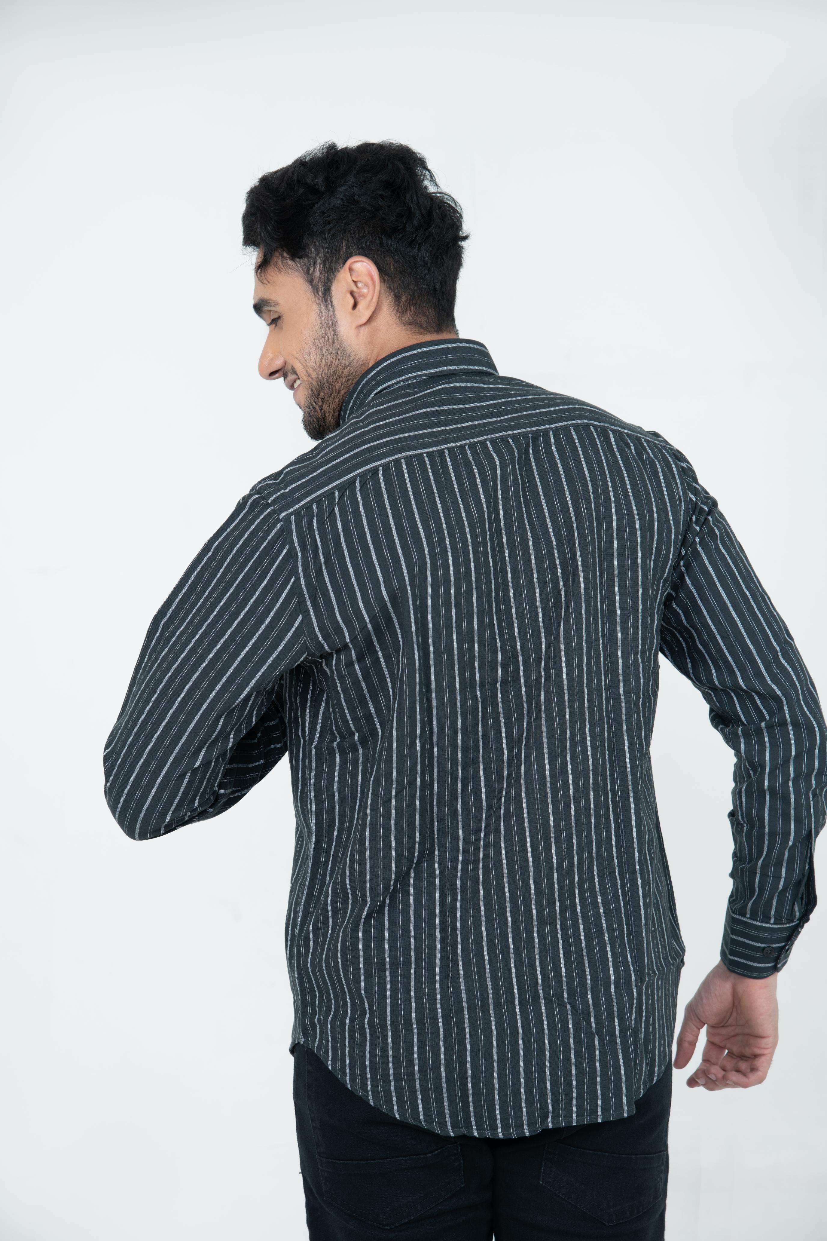 Roman Threads Black Striped Oxford  Shirt