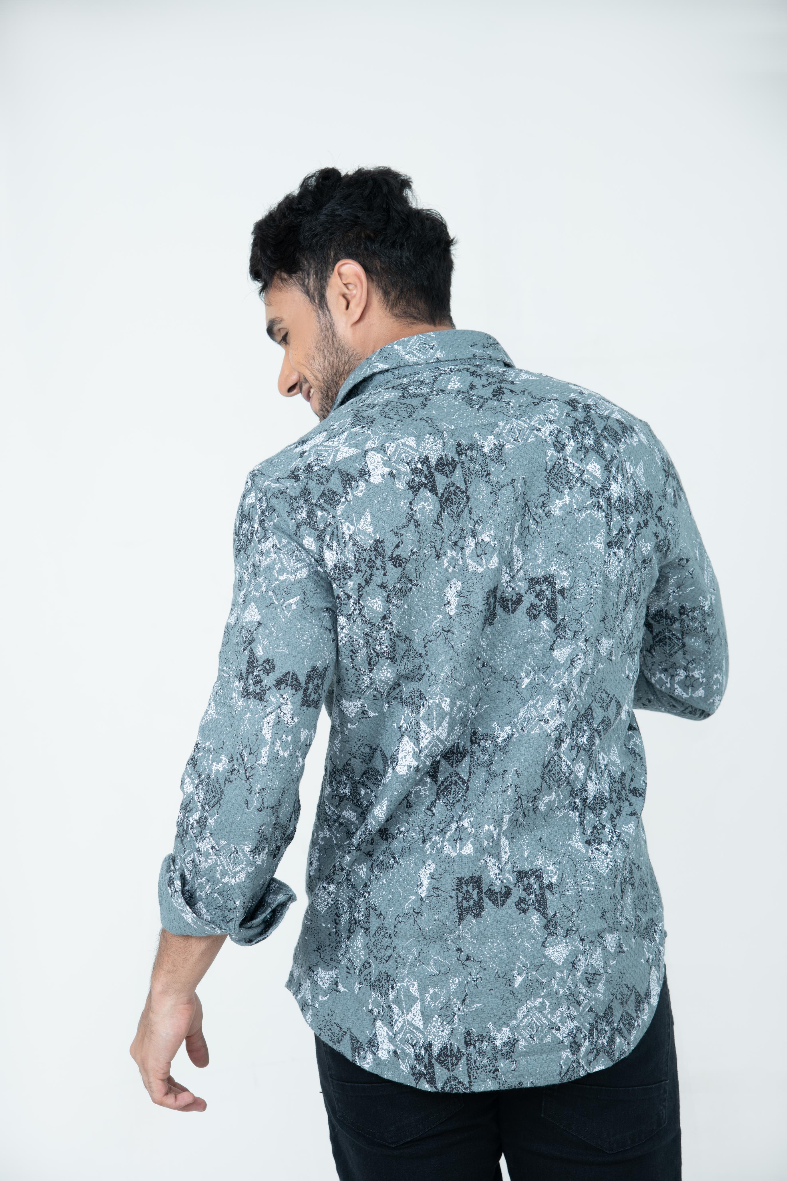 Roman Threads Grey Textured Printed  Dobby Shirt
