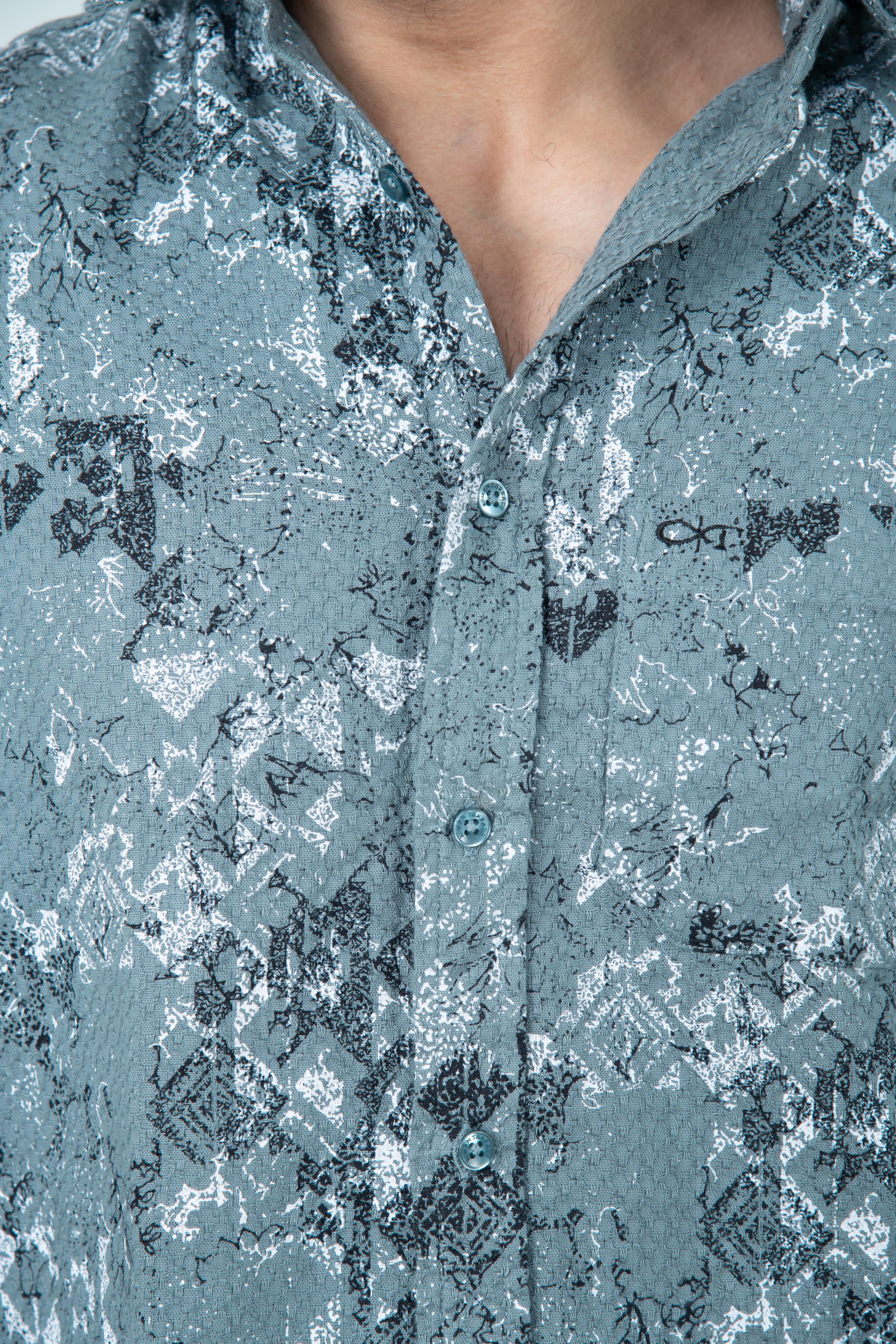 Roman Threads Grey Textured Printed  Dobby Shirt