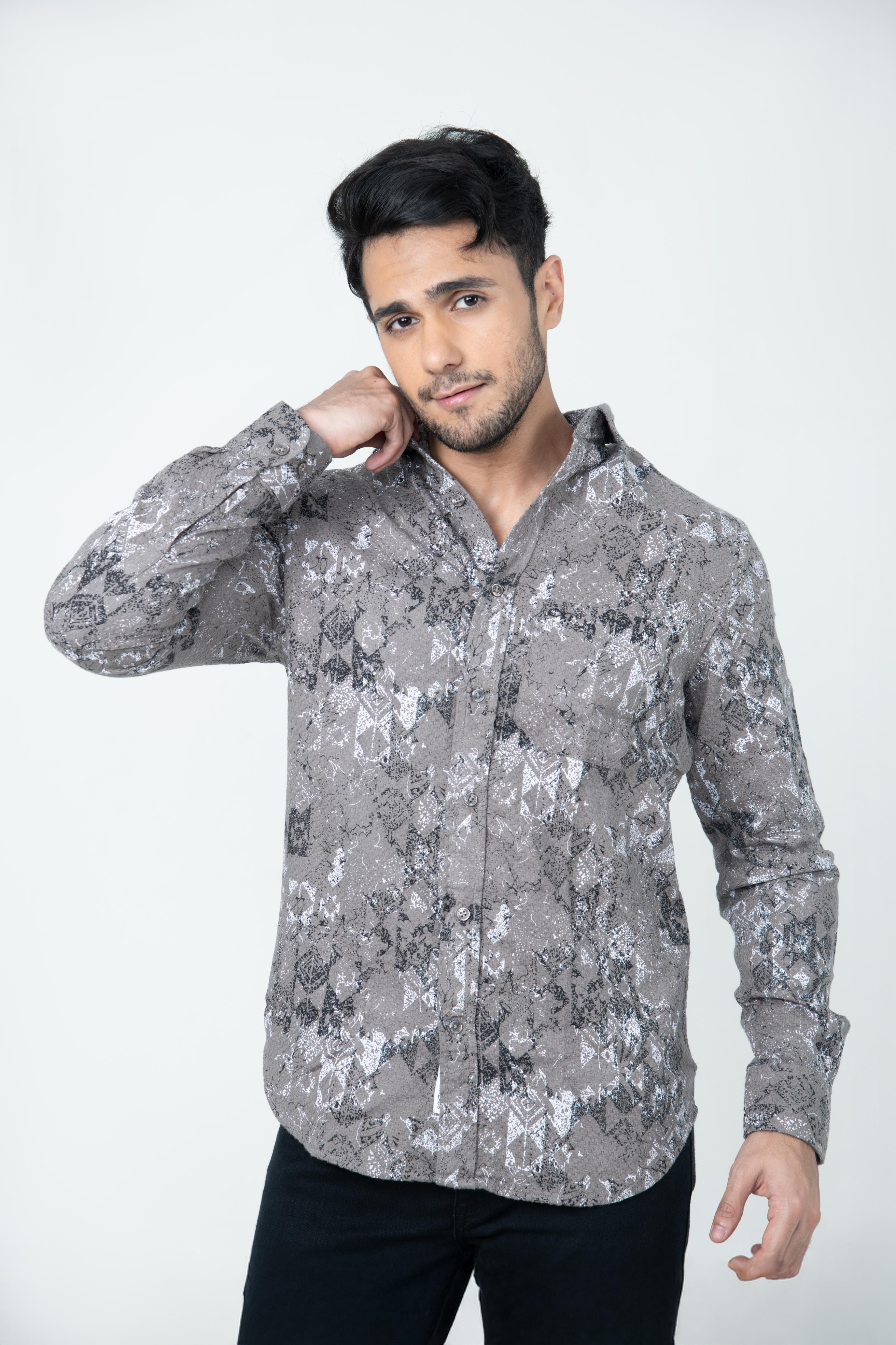 Roman Threads Mauve Textured Dobby Shirt