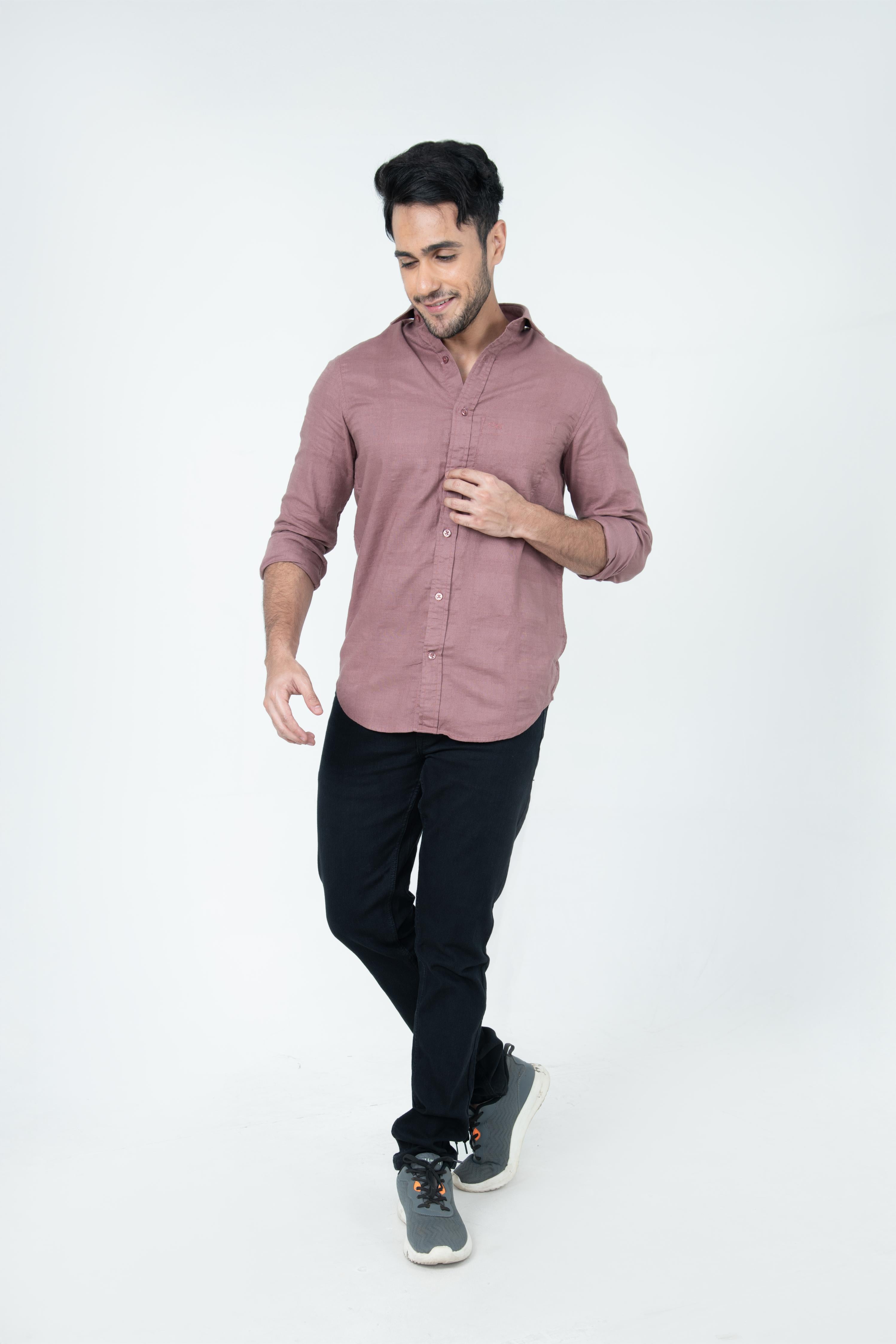 Roman Threads Mauve Textured  DobbyShirt