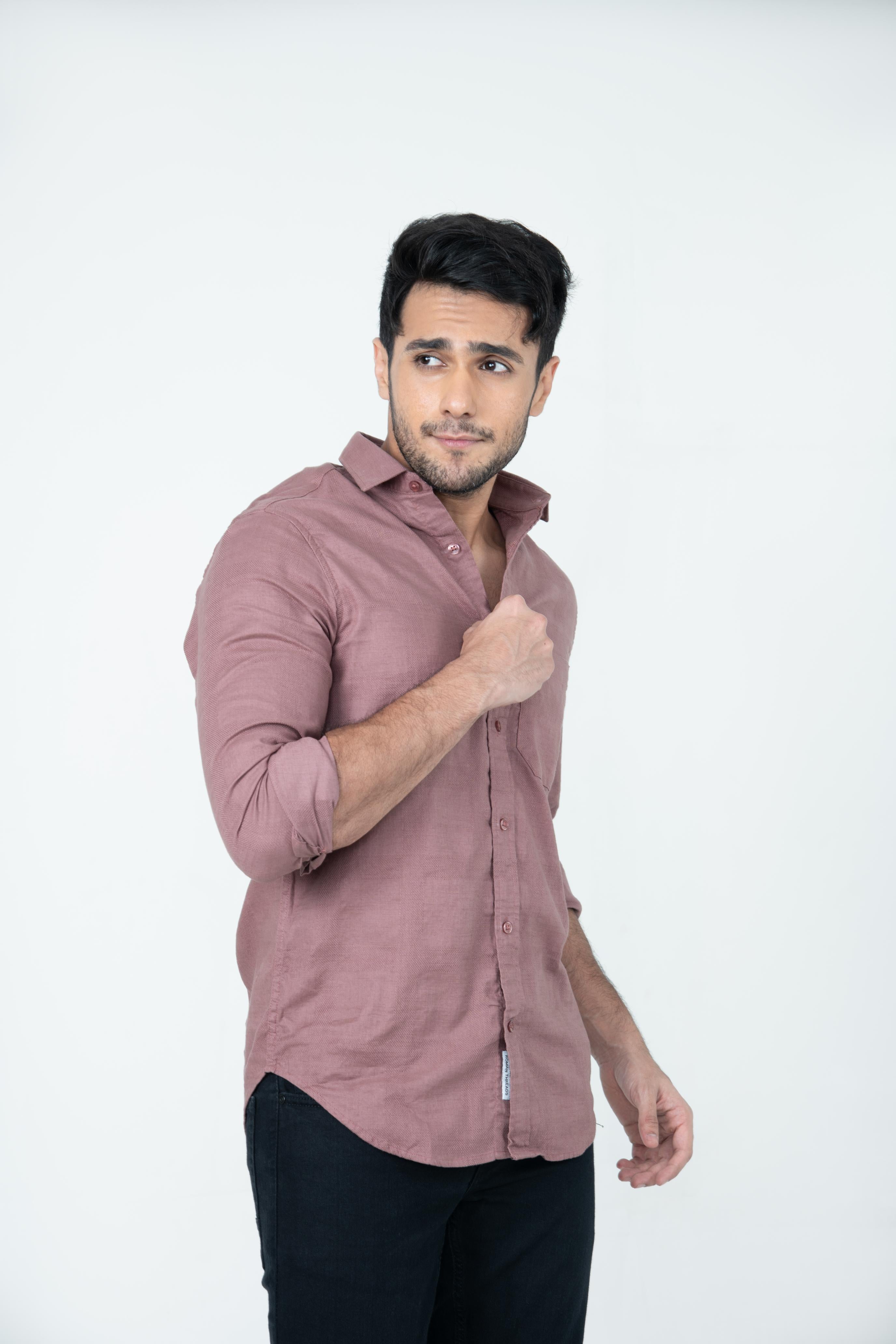Roman Threads Mauve Textured  DobbyShirt