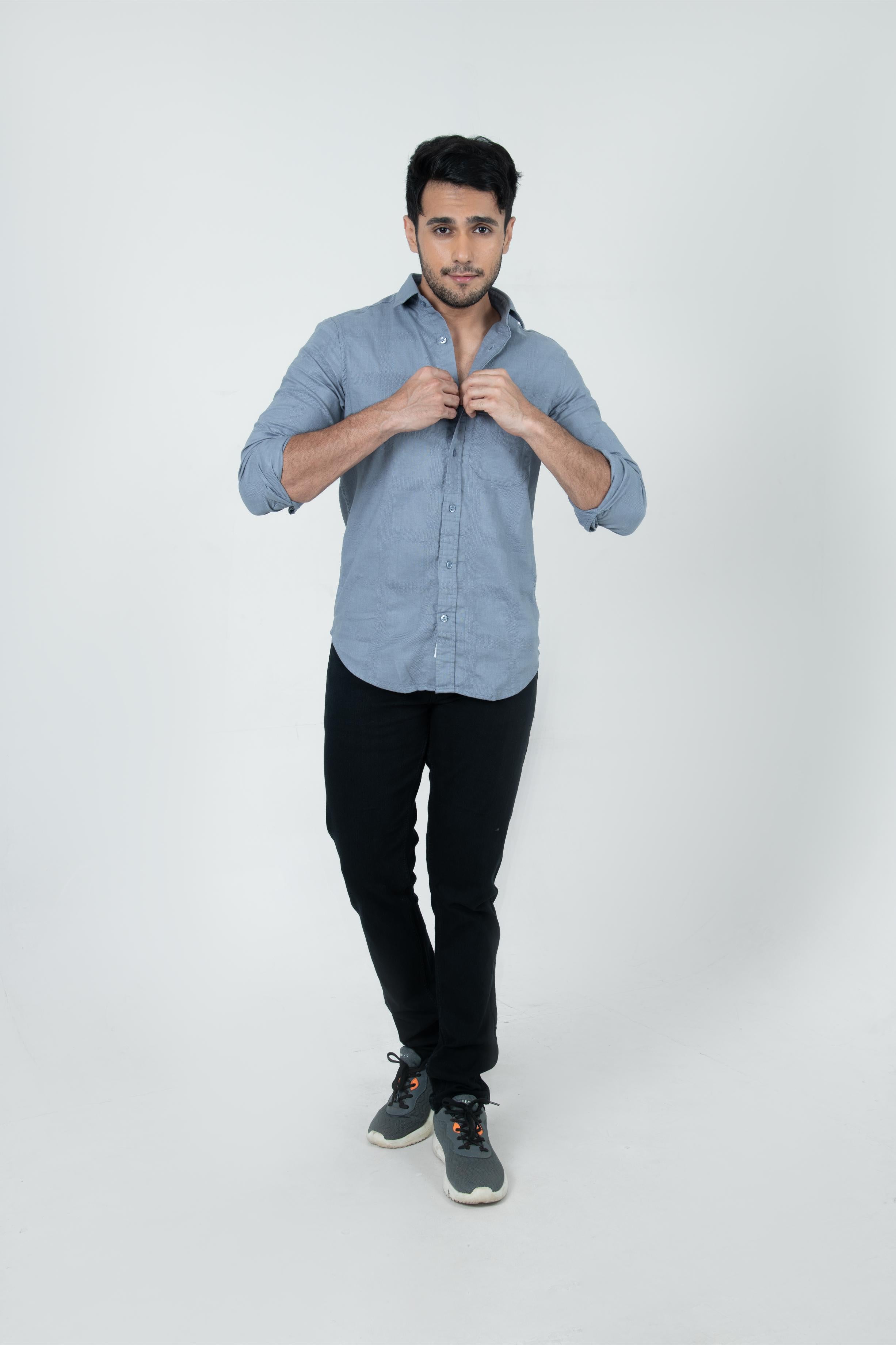 Roman Threads Bulish light grey  Dobby Textured Shirt