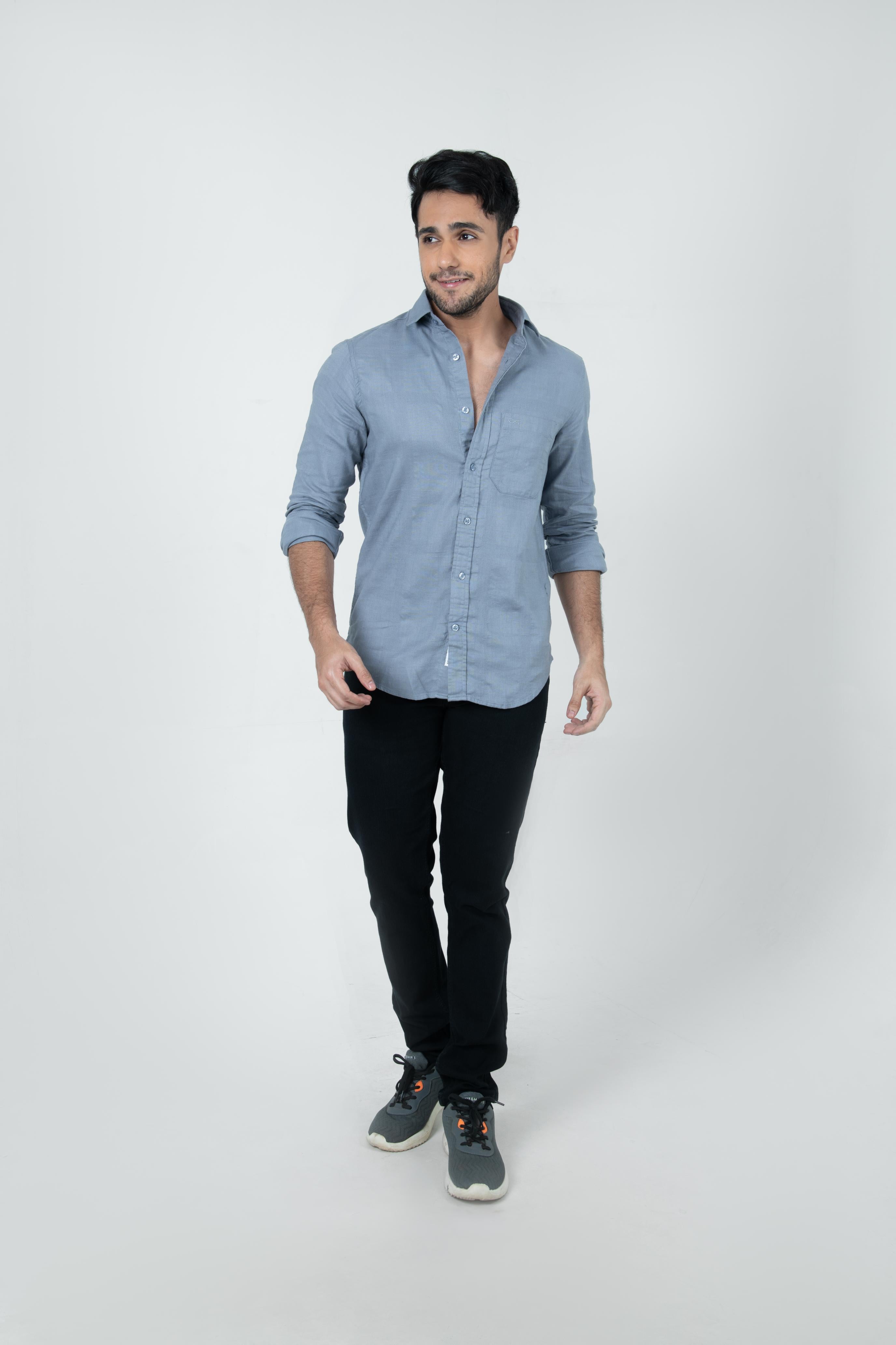 Roman Threads Bulish light grey  Dobby Textured Shirt