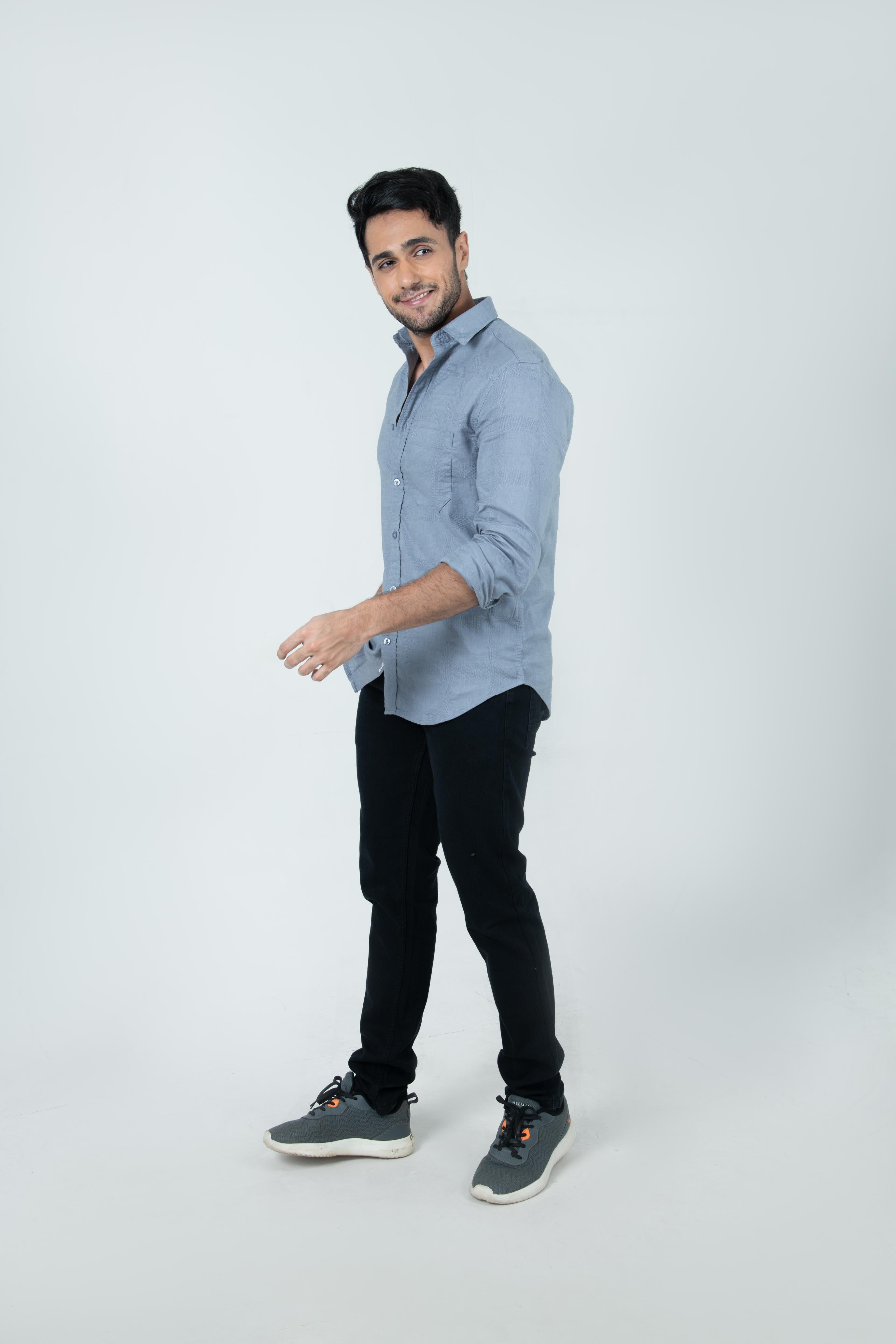 Roman Threads Bulish light grey  Dobby Textured Shirt