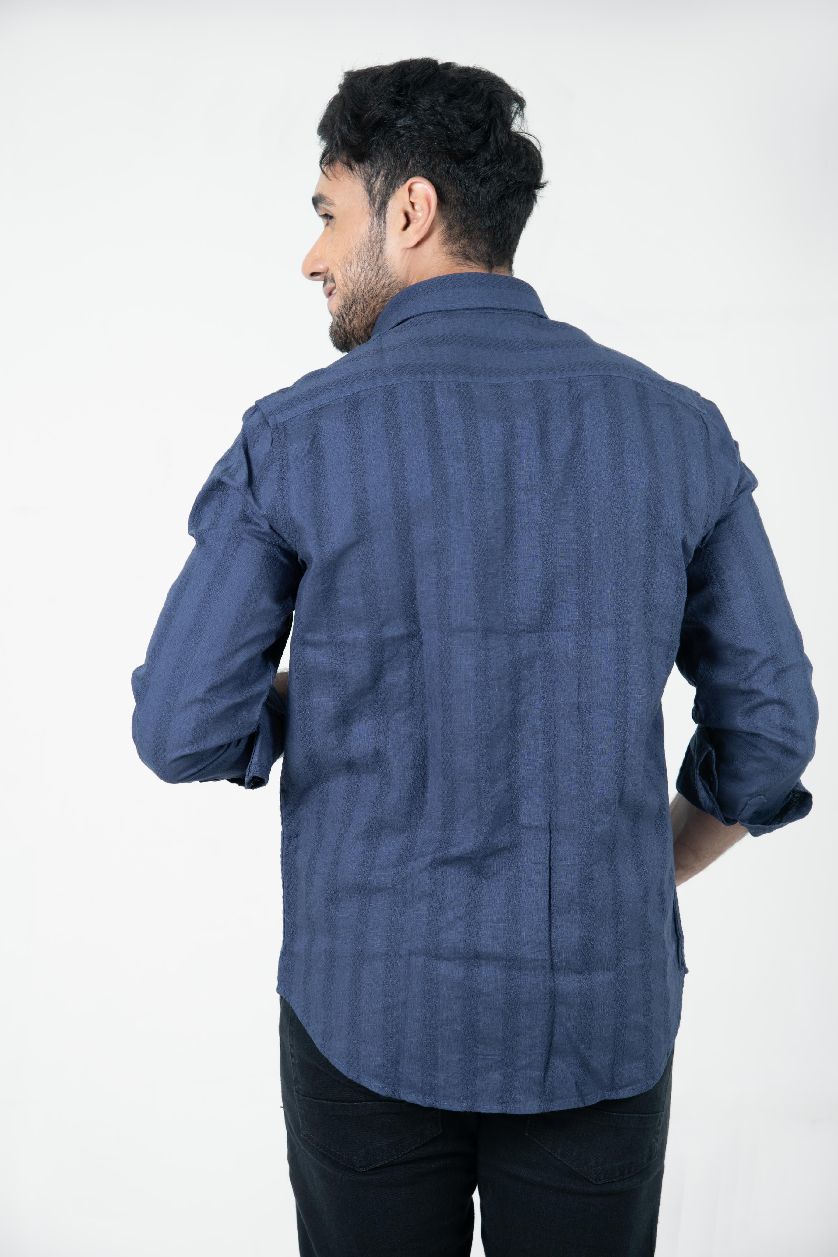 Roman Threads Navy Blue Dobby Textured Shirt