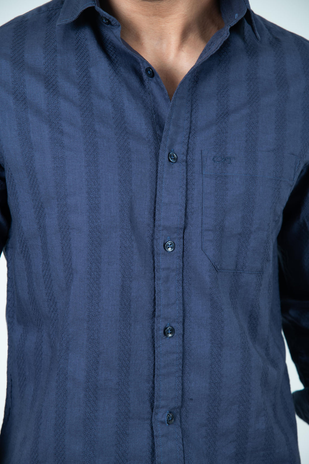 Roman Threads Navy Blue Dobby Textured Shirt