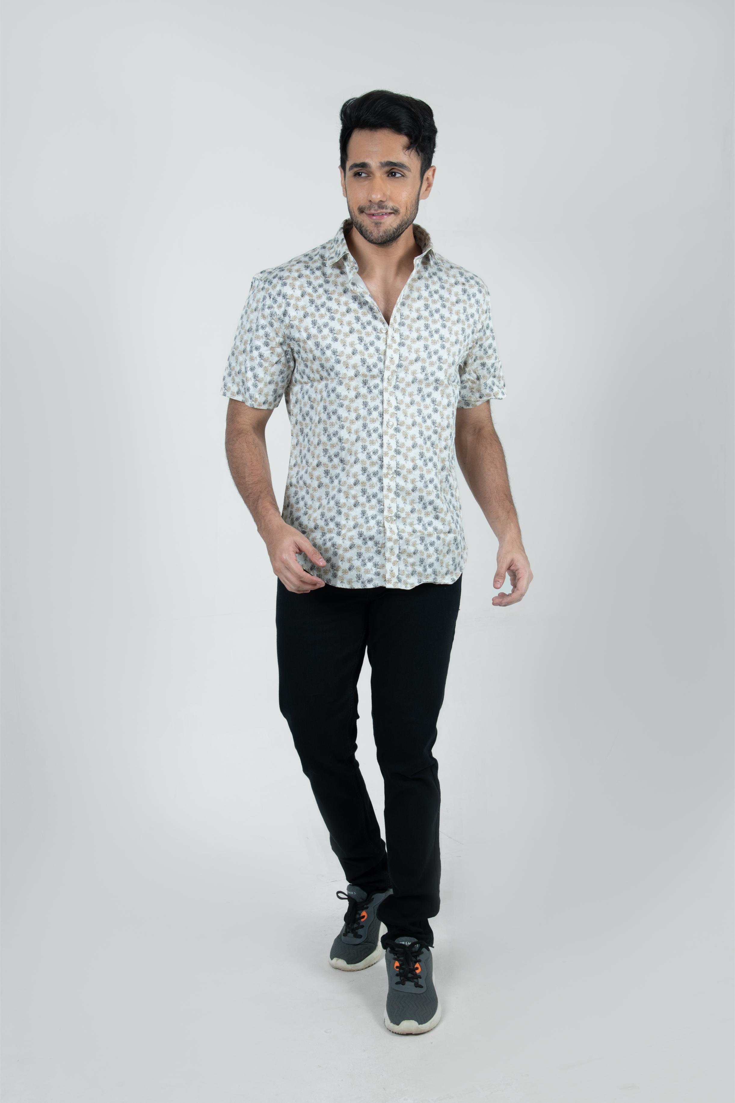 Roman Threads  cream Floral Printed Satin Shirt