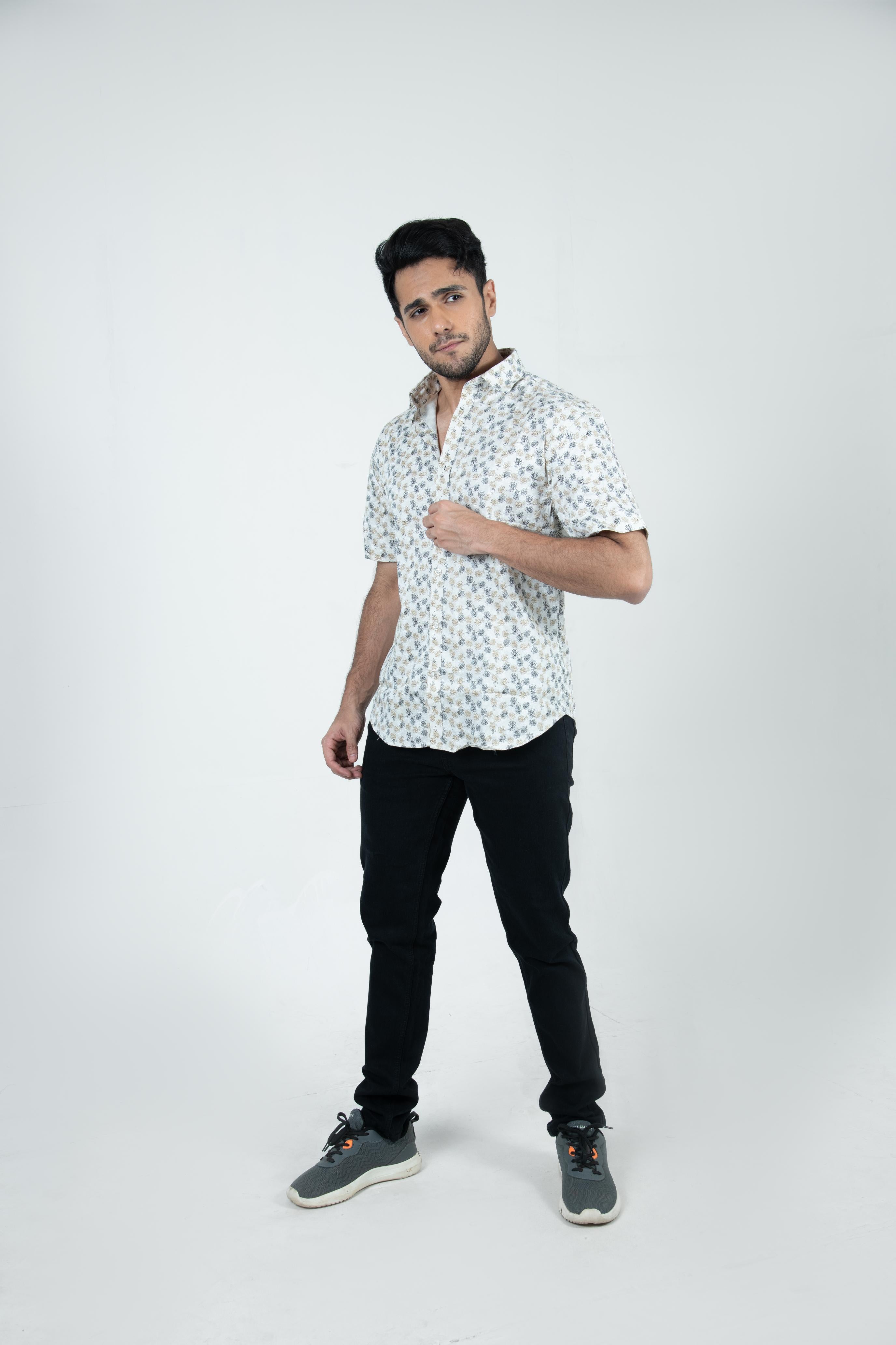 Roman Threads  cream Floral Printed Satin Shirt