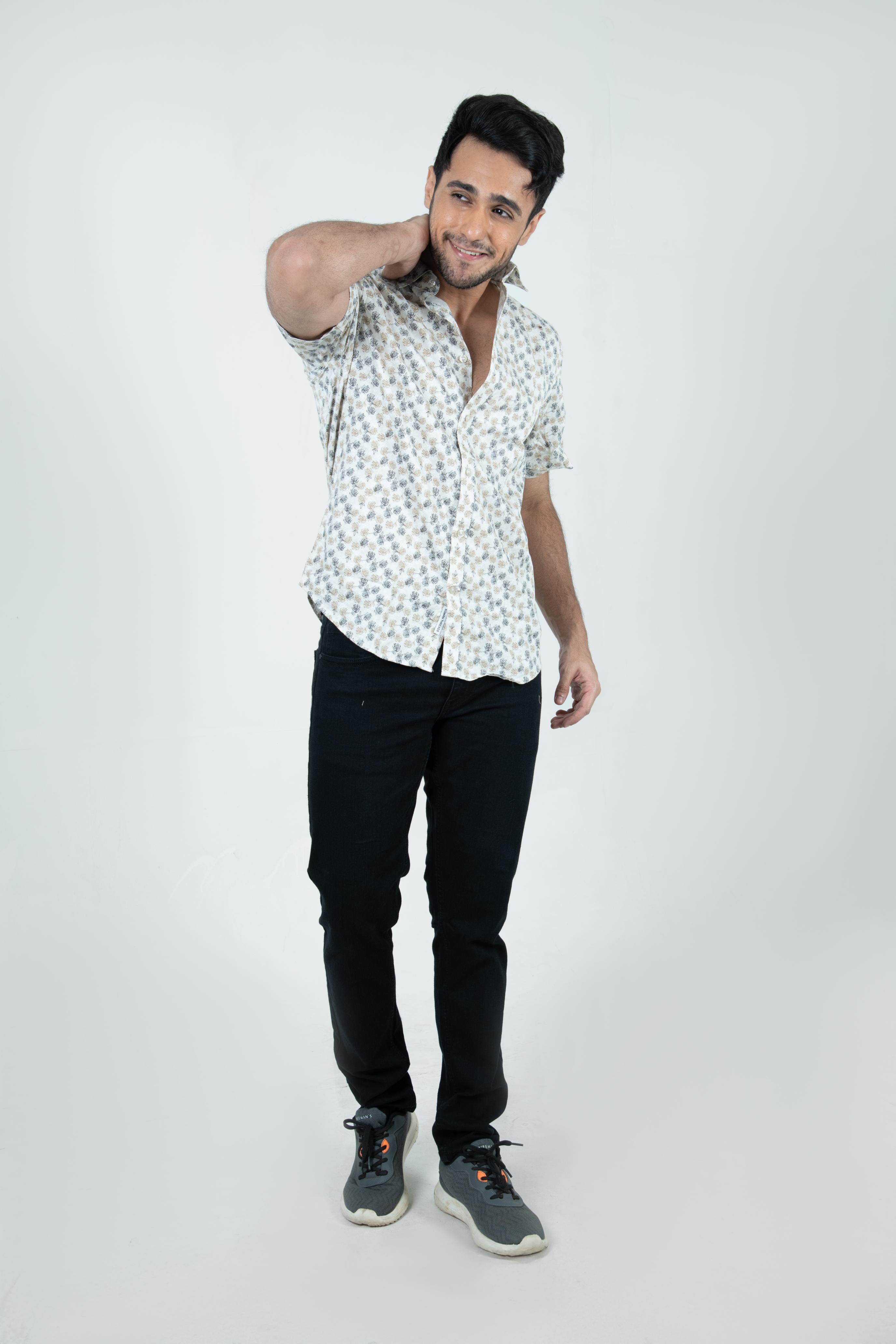 Roman Threads  cream Floral Printed Satin Shirt
