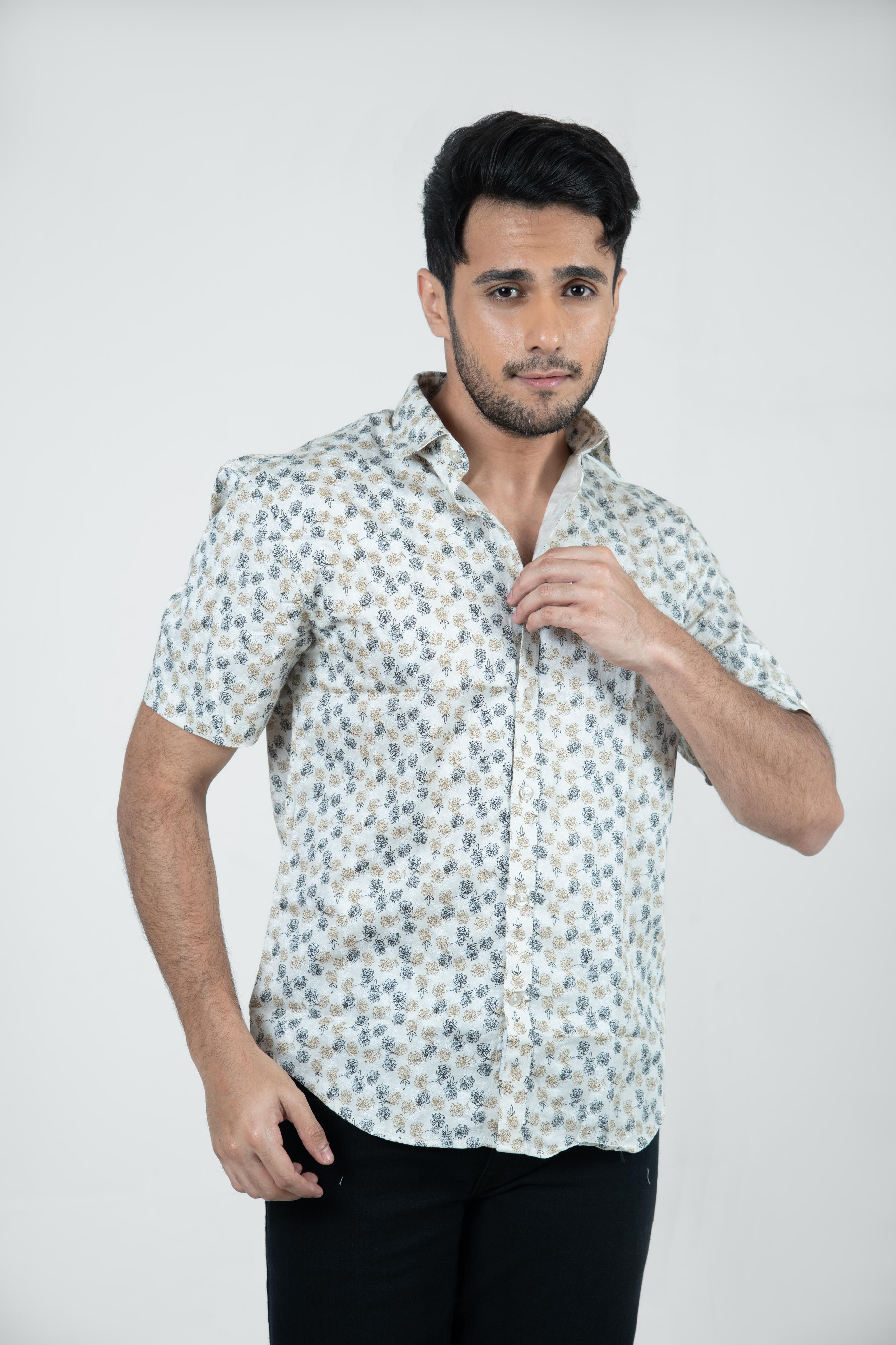 Roman Threads  cream Floral Printed Satin Shirt