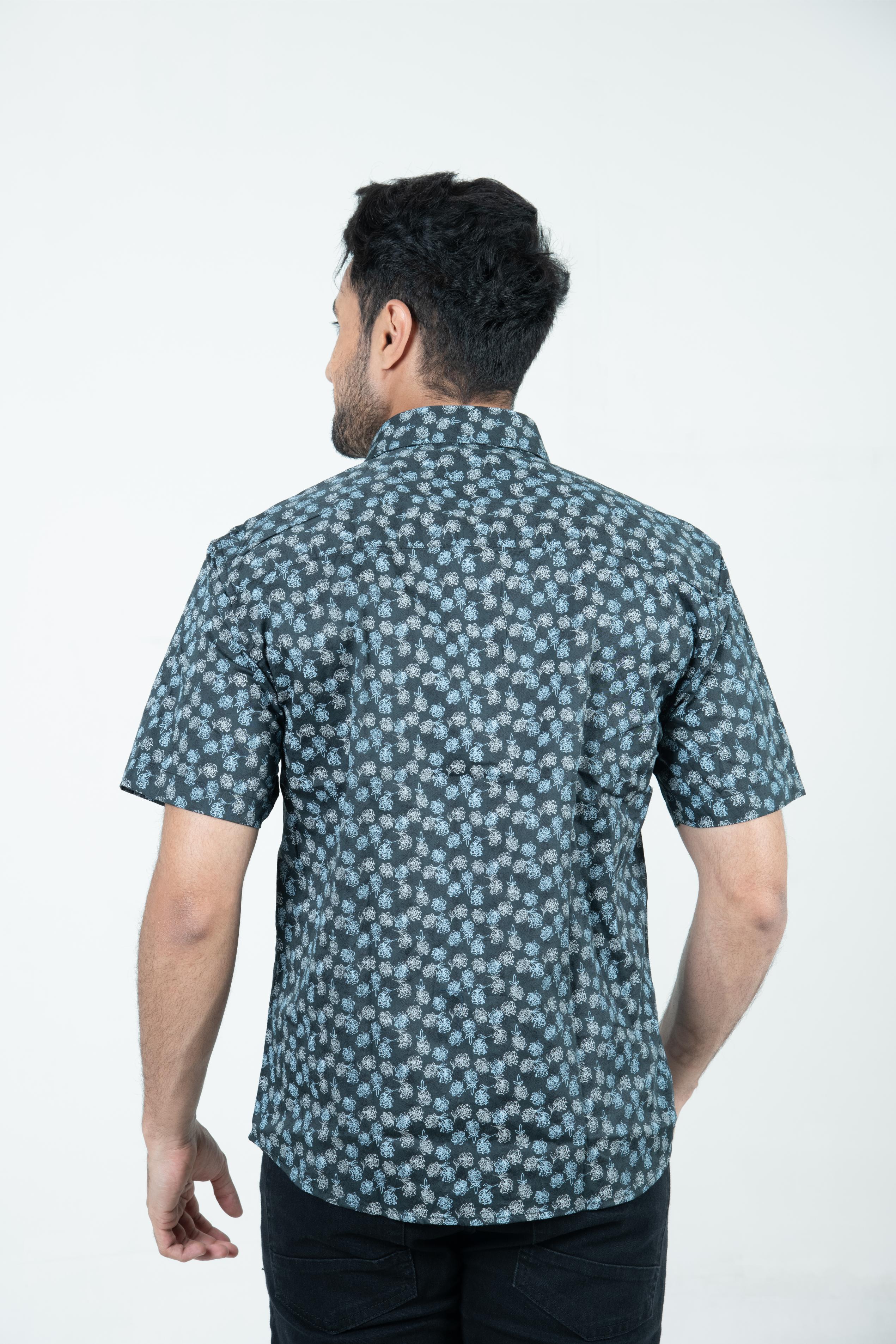 Roman Threads Black Floral Printed Satin  Shirt