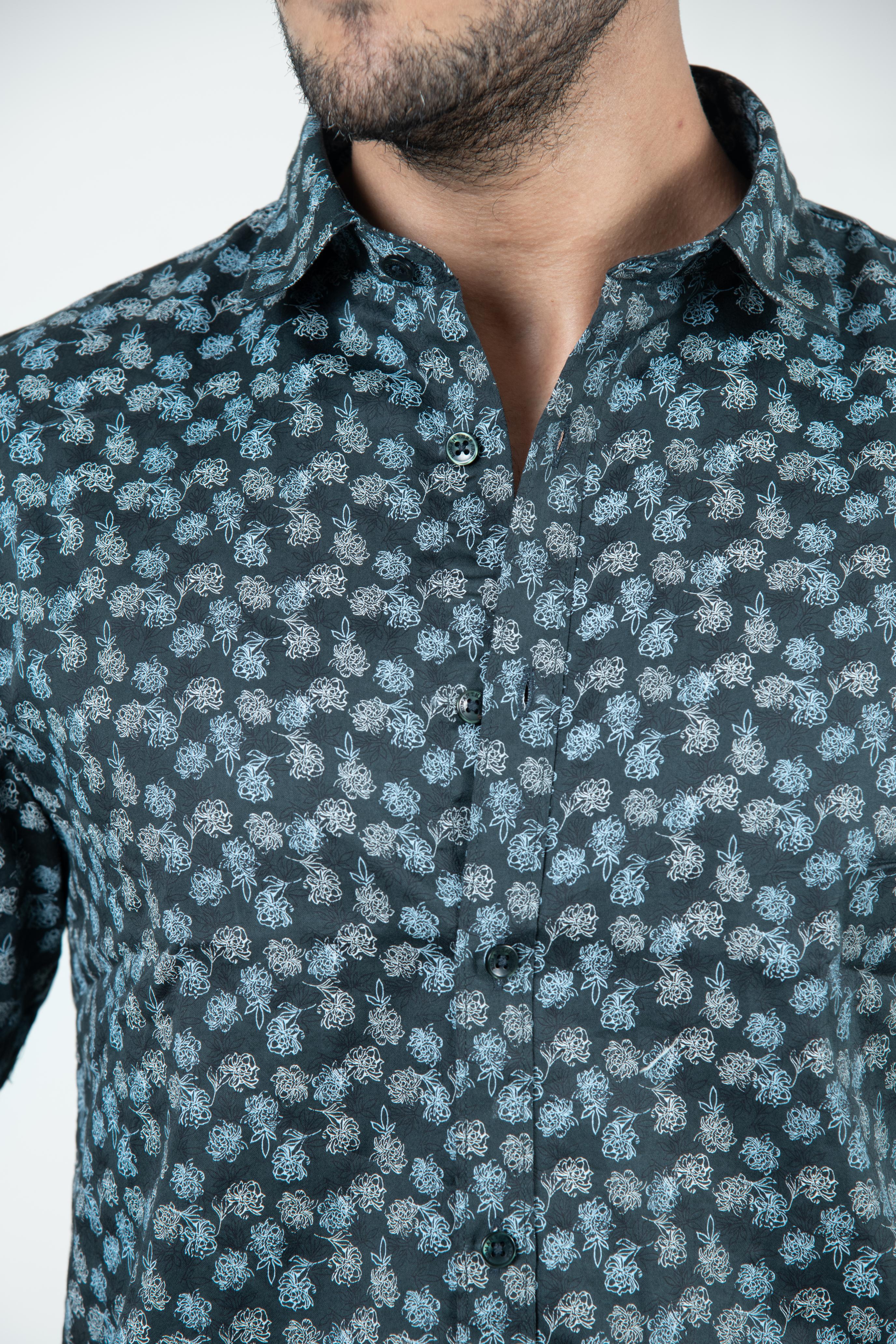 Roman Threads Black Floral Printed Satin  Shirt