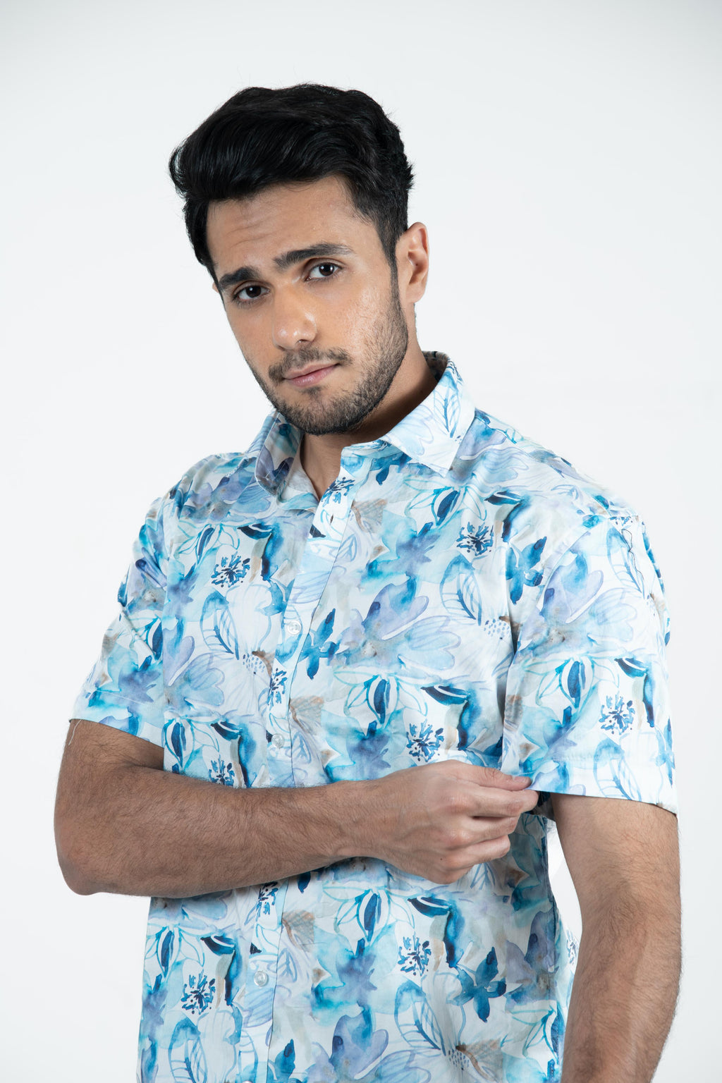 Roman Threads Blue Floral Printed Satin  Shirt