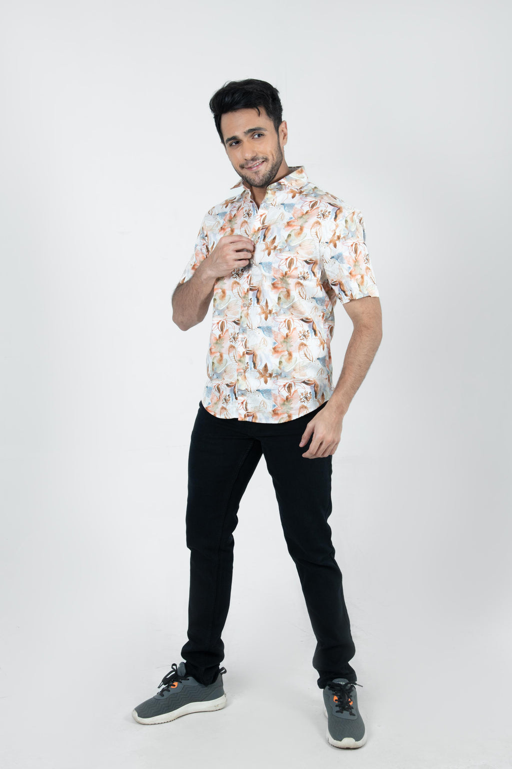 Roman Threads Peach Floral Printed  Satin Shirt