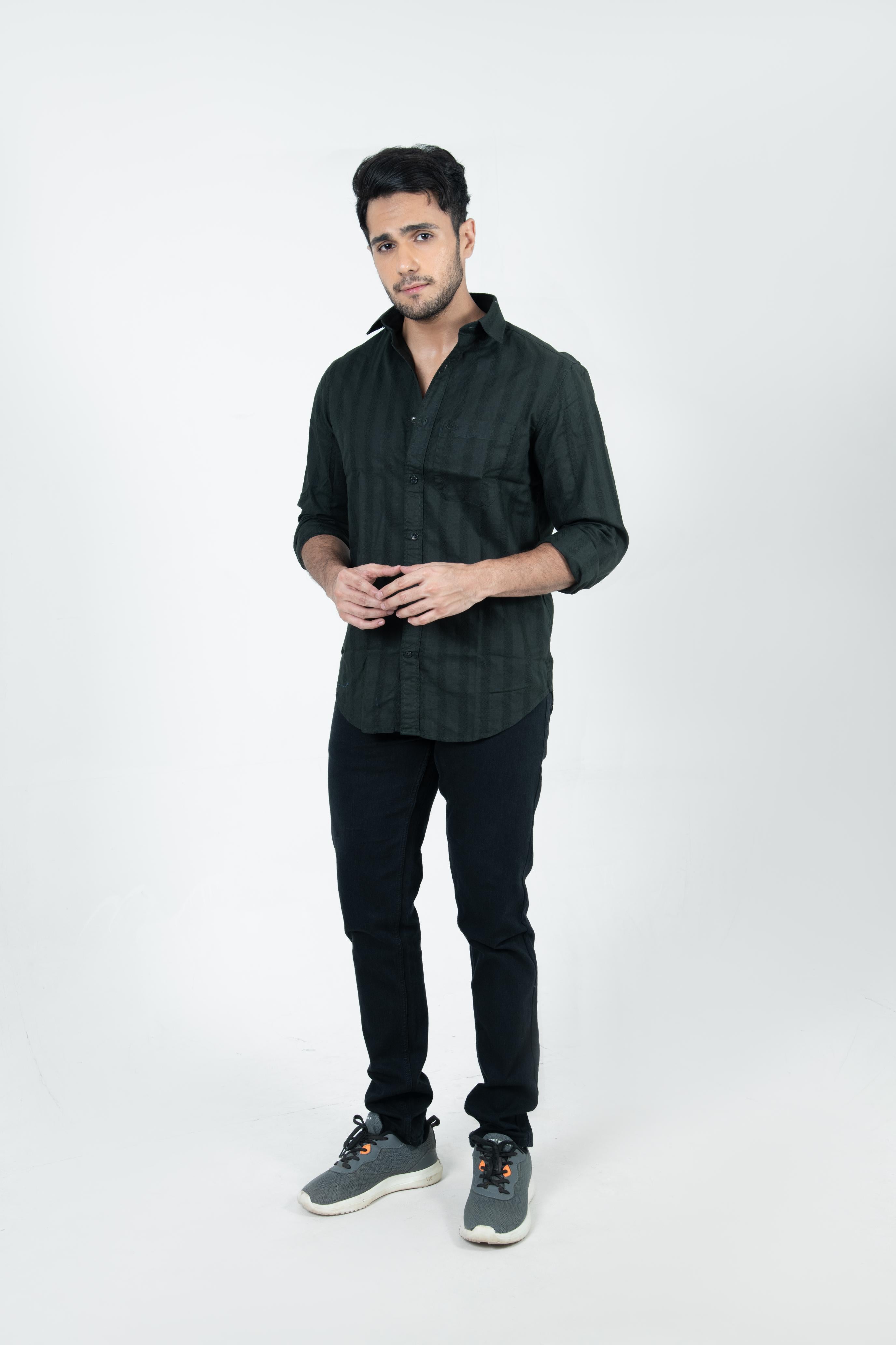Roman Threads Olive Green Textured Shirt