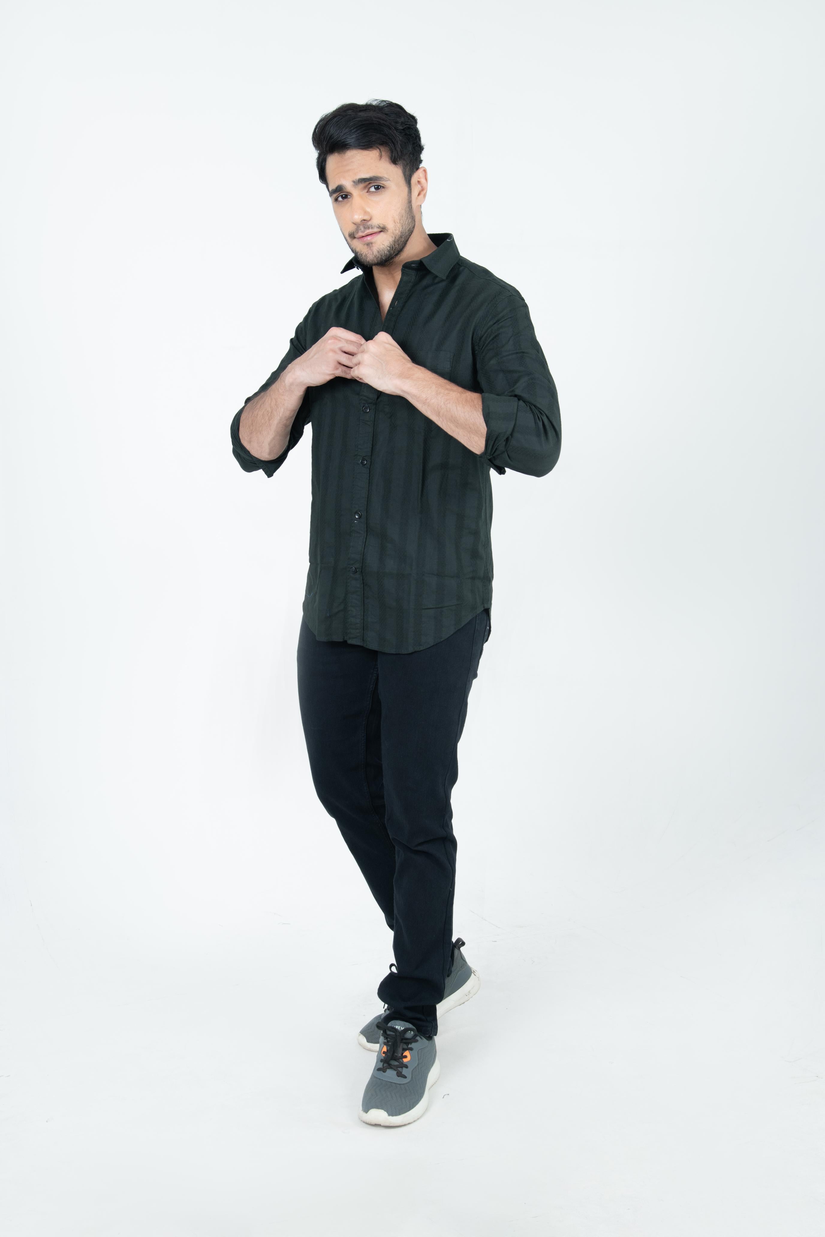 Roman Threads Olive Green Textured Shirt