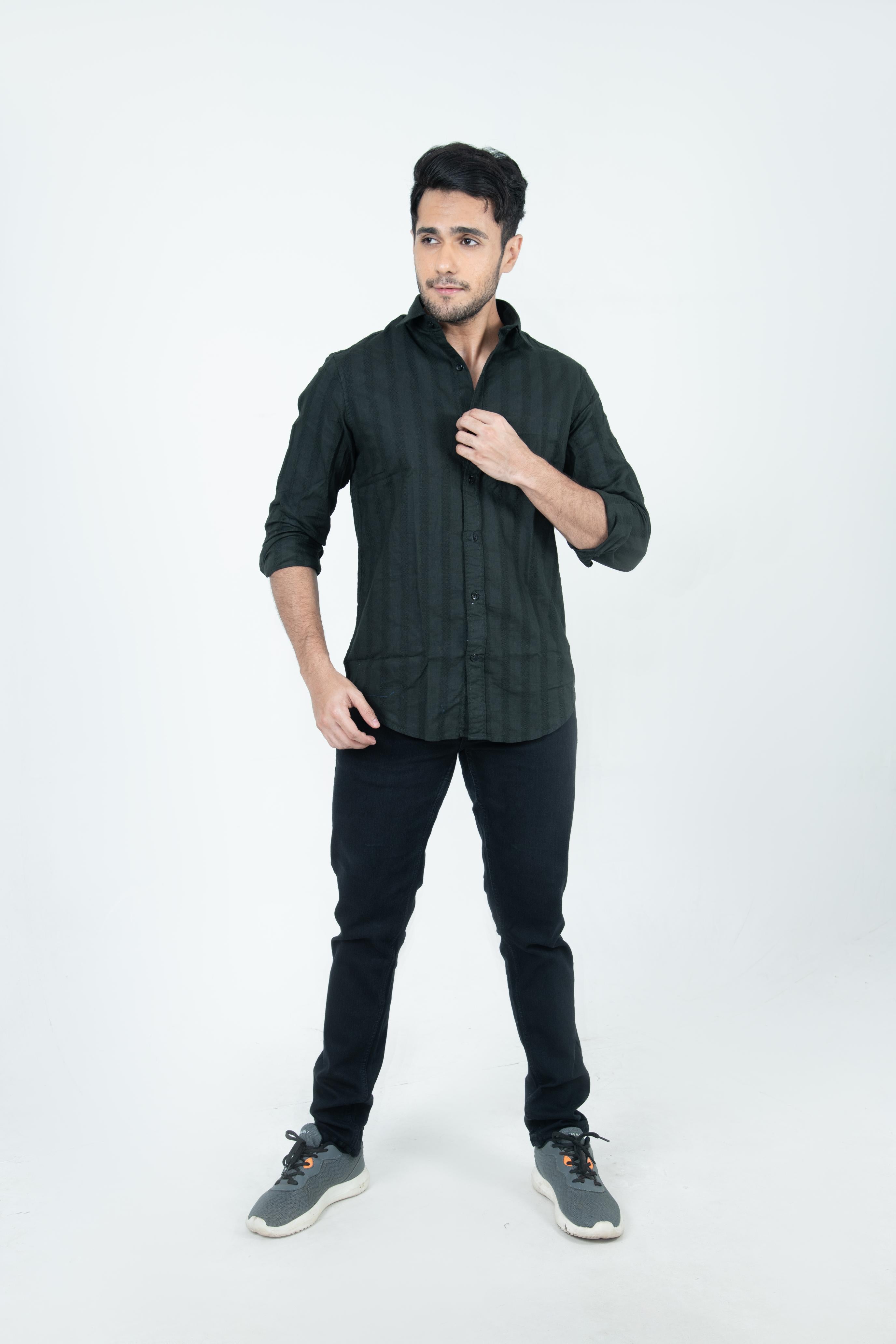 Roman Threads Olive Green Textured Shirt