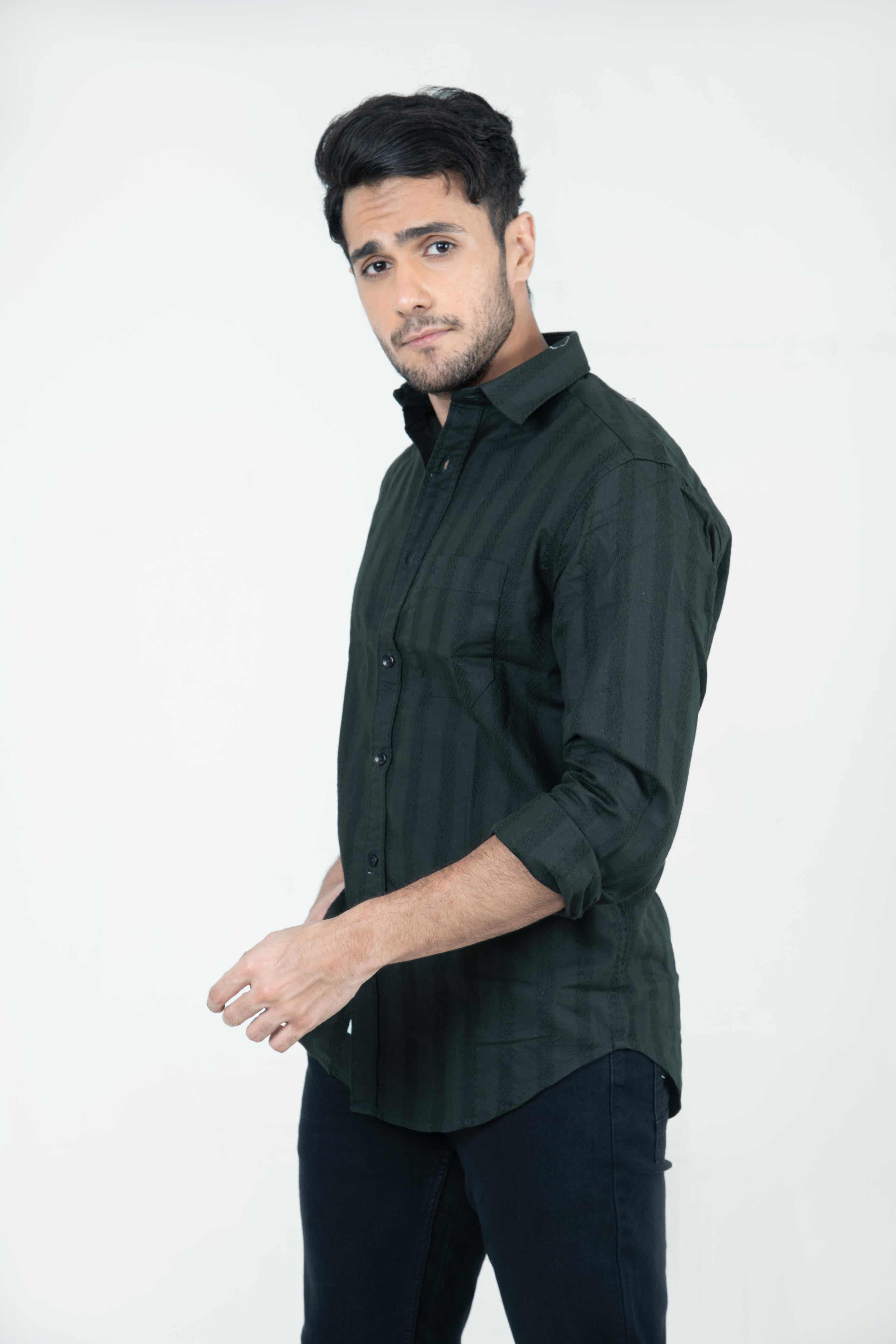 Roman Threads Olive Green Textured Shirt