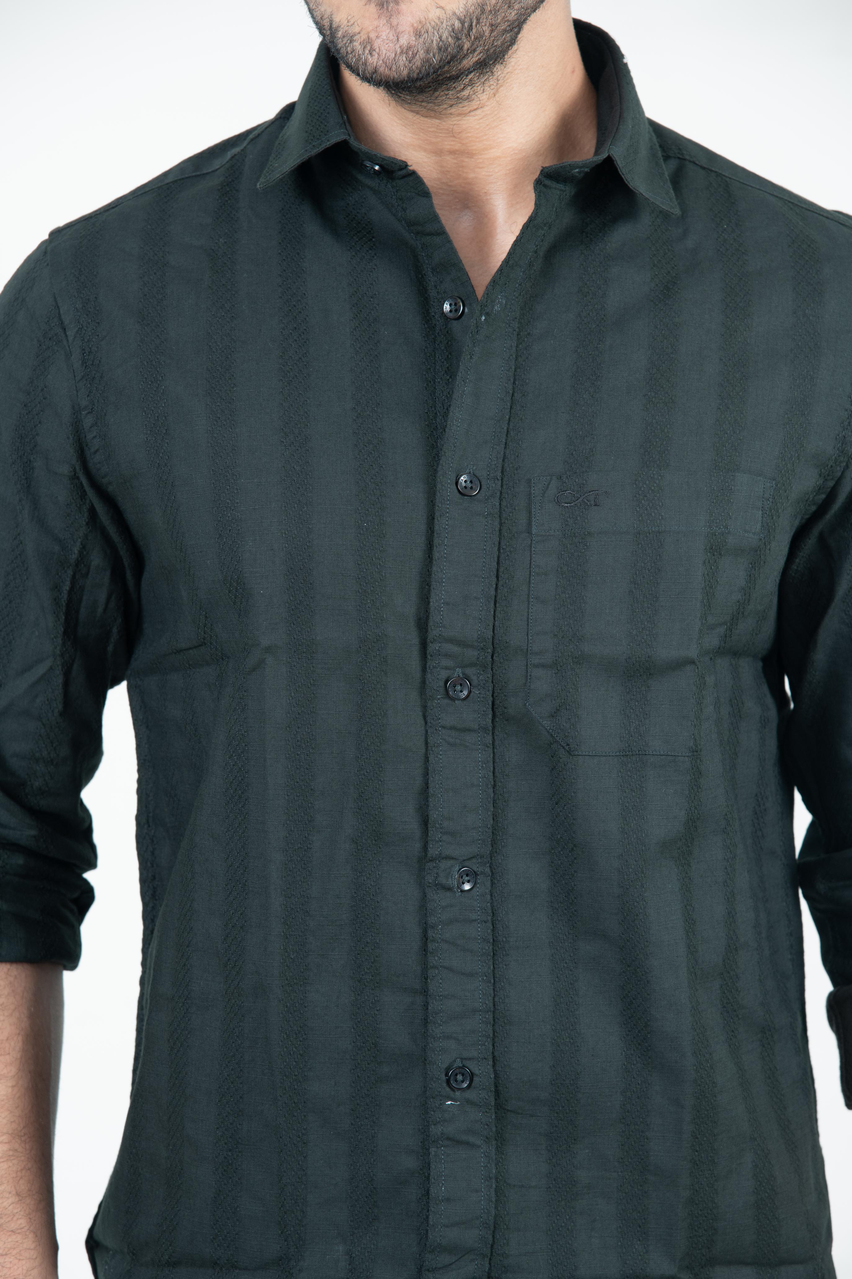 Roman Threads Olive Green Textured Shirt