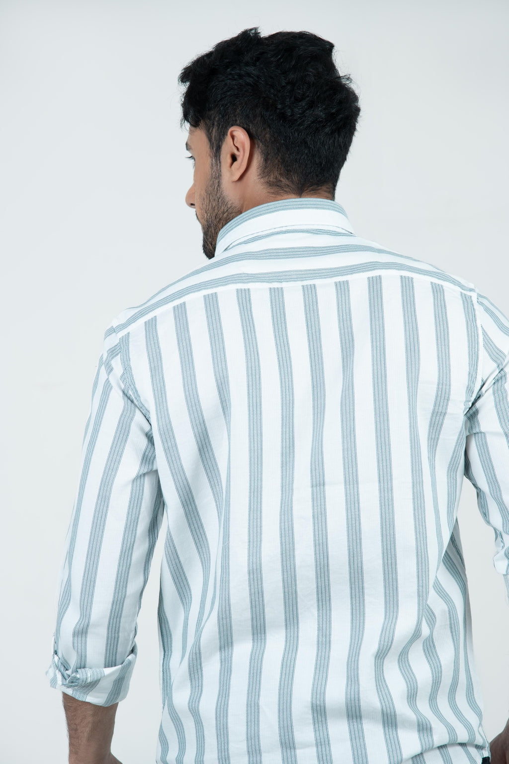Roman Threads Mint Green Dobby Extrafine Striped Shirt