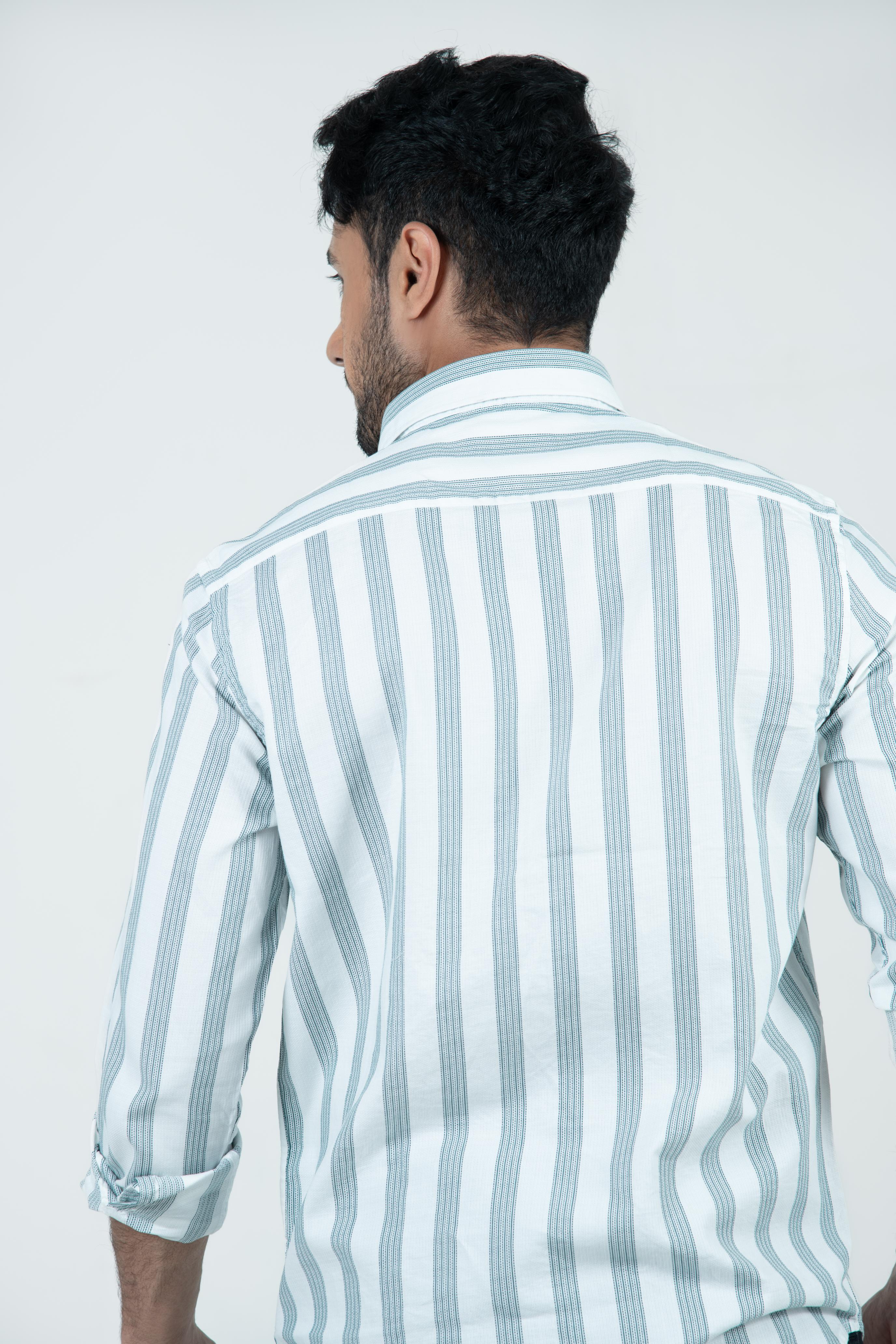 Roman Threads Mint Green Dobby Extrafine Striped Shirt