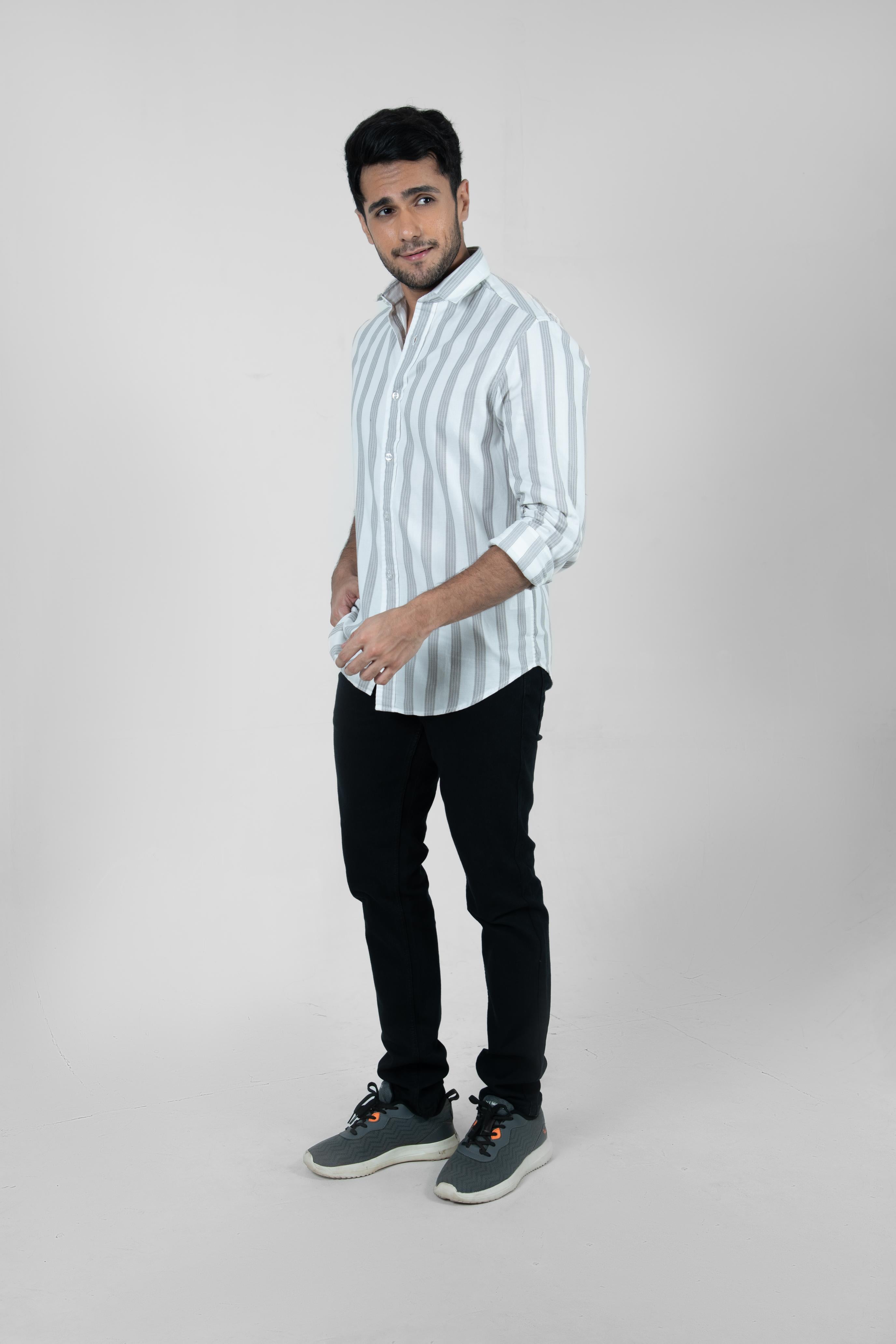 Roman Threads Sand Beige  Dobby Extrafine Striped Shirt