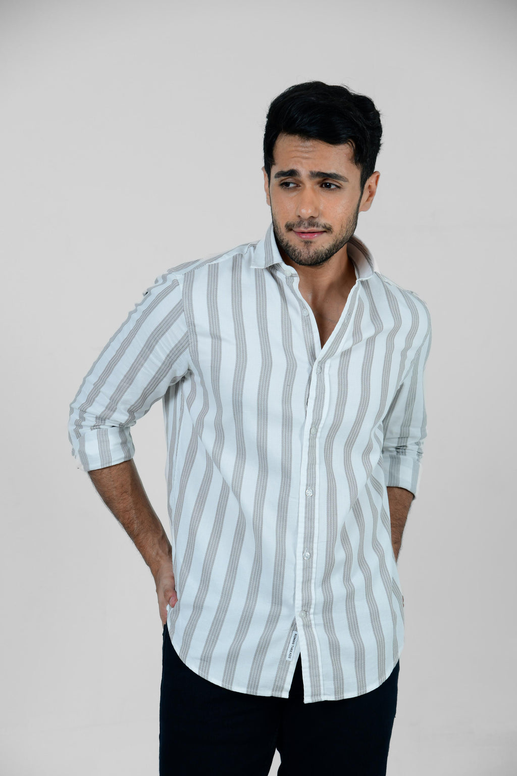 Roman Threads Sand Beige  Dobby Extrafine Striped Shirt