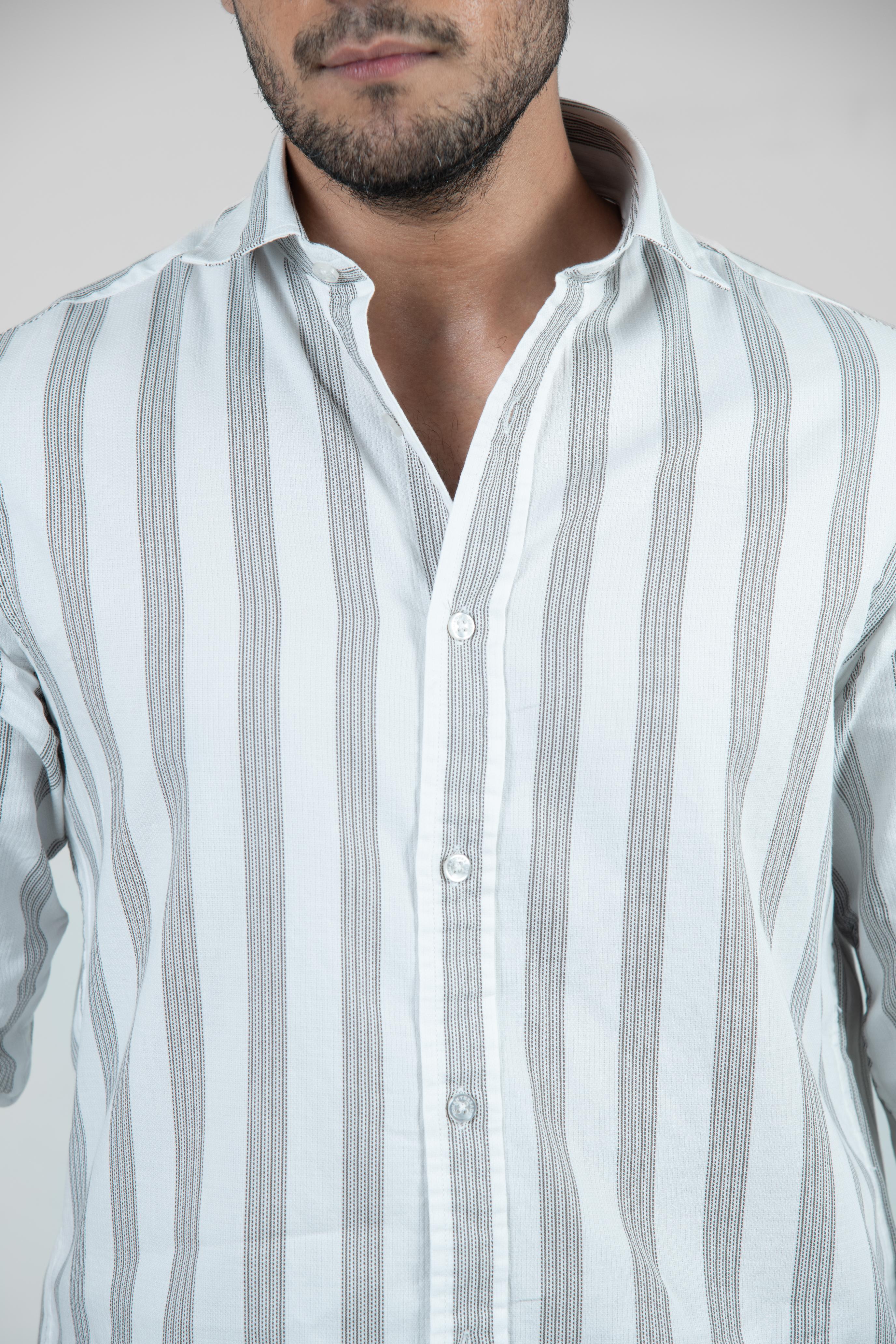 Roman Threads Sand Beige  Dobby Extrafine Striped Shirt