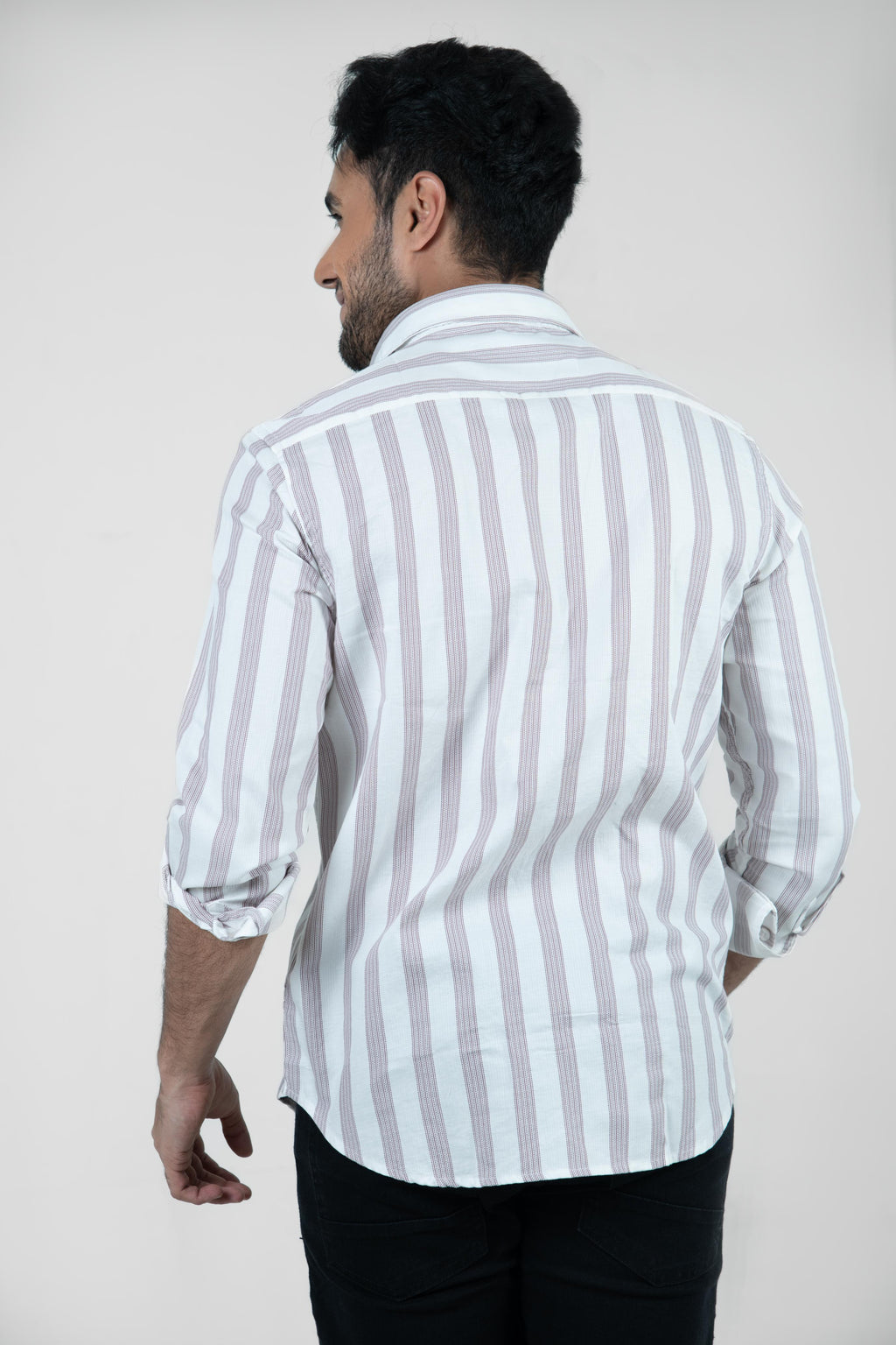 Roman Threads Brown Dobby Extrafine Striped Shirt