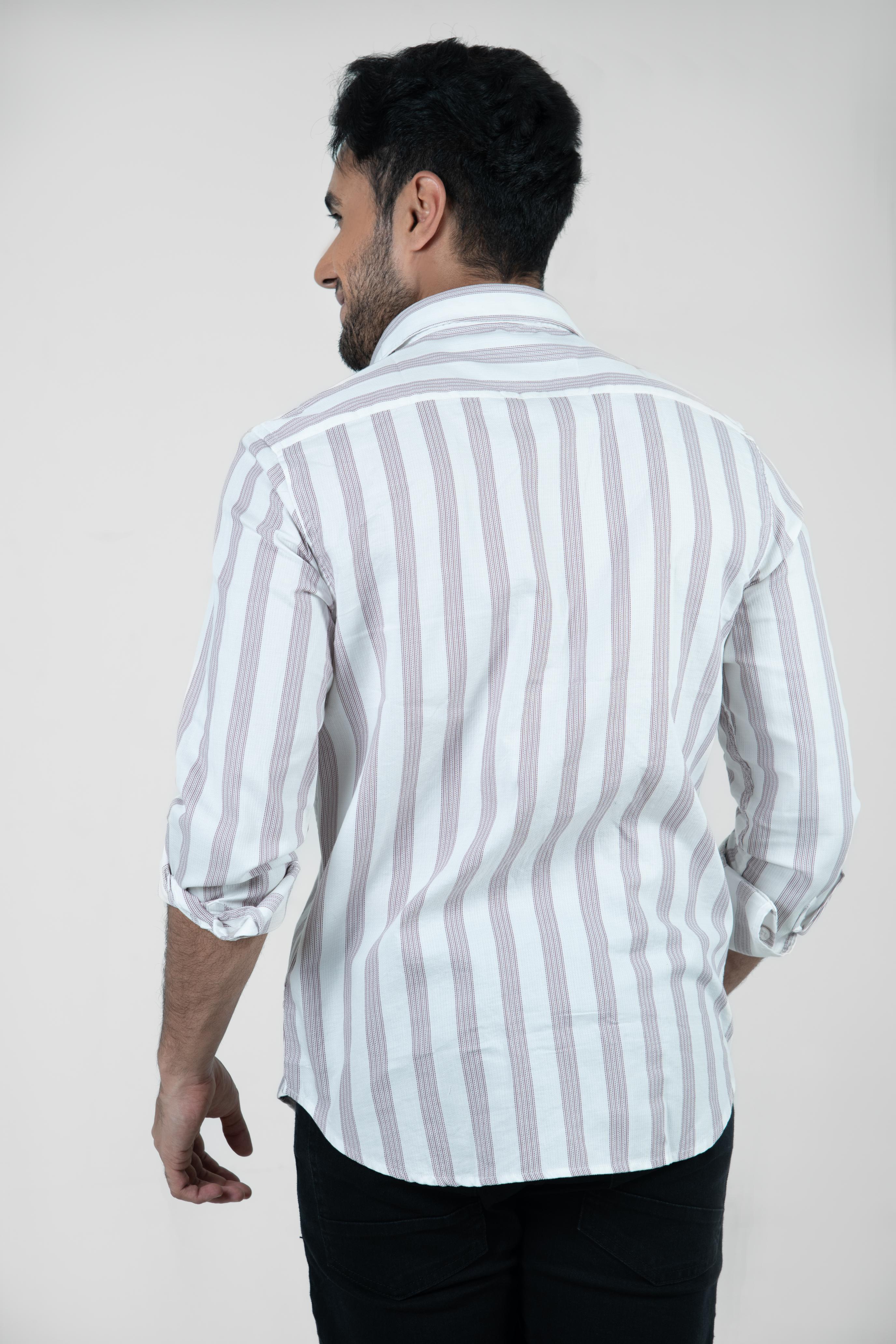 Roman Threads Brown Dobby Extrafine Striped Shirt