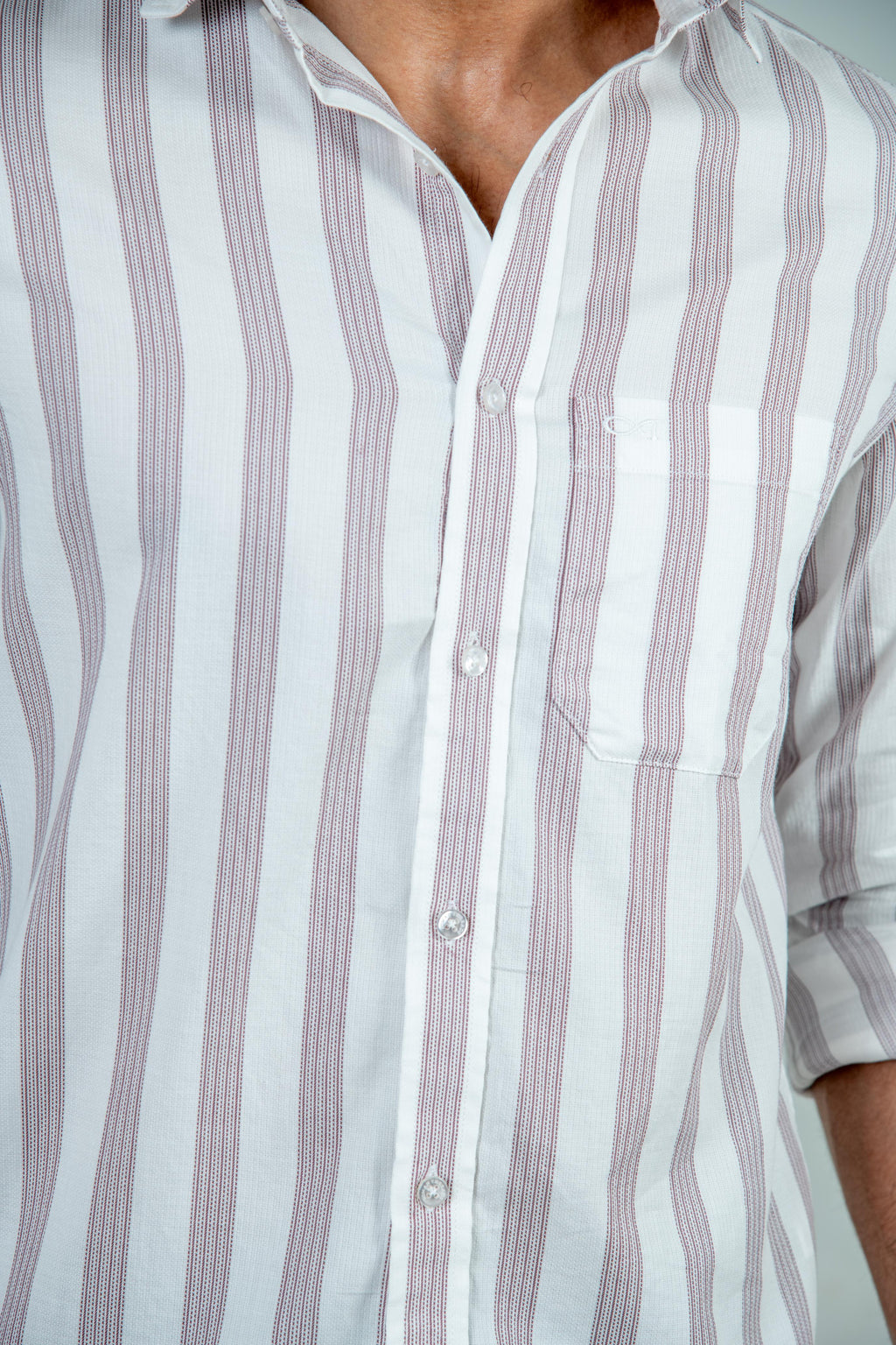 Roman Threads Brown Dobby Extrafine Striped Shirt