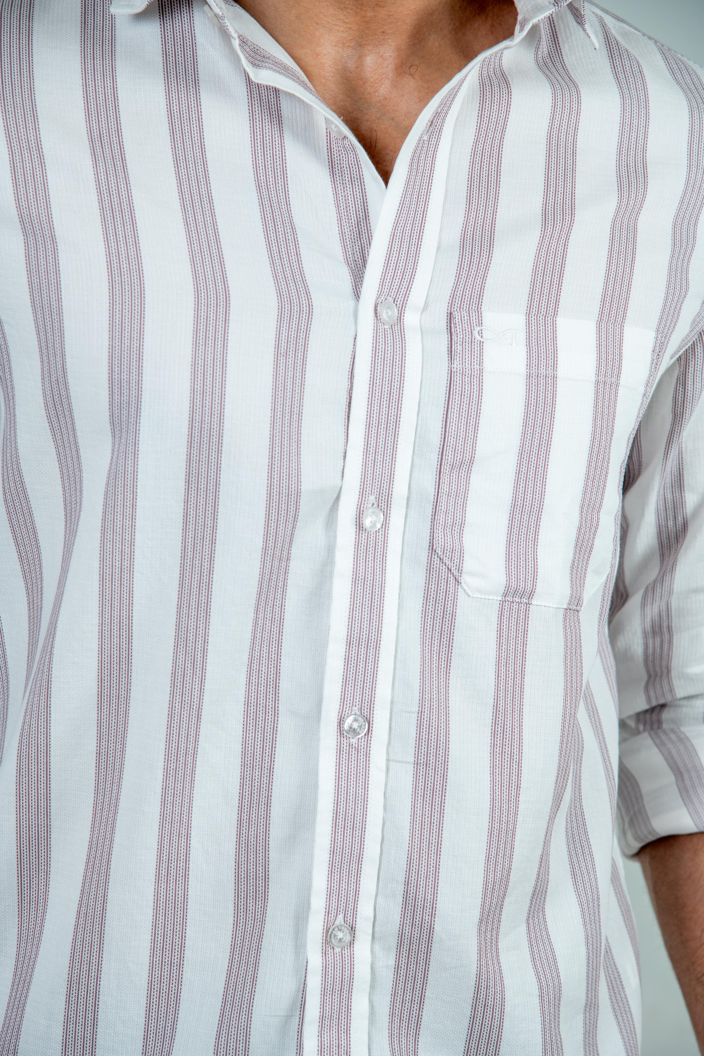 Roman Threads Brown Dobby Extrafine Striped Shirt