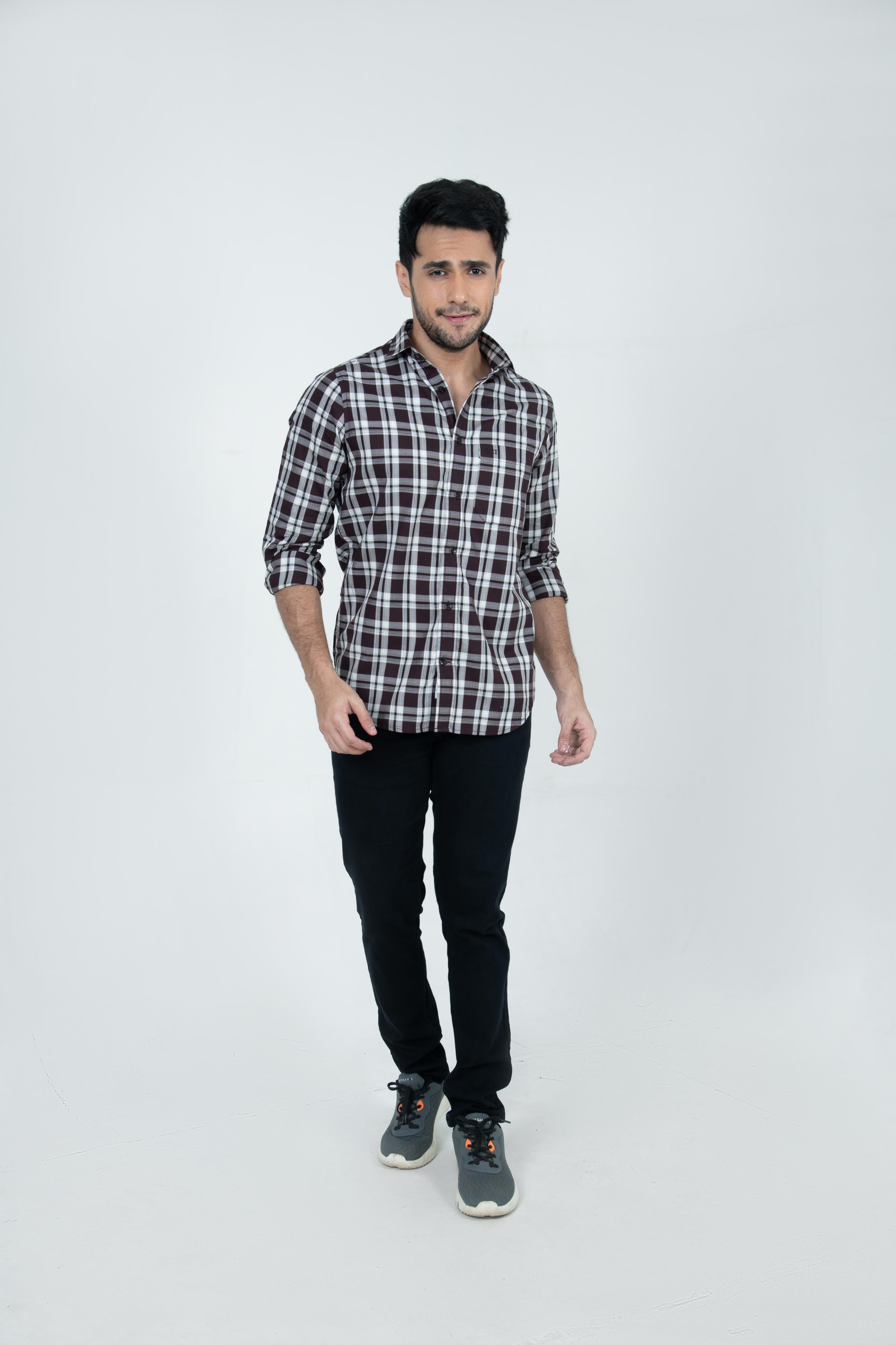 Roman Threads Maroon Giza twill Checked Shirt