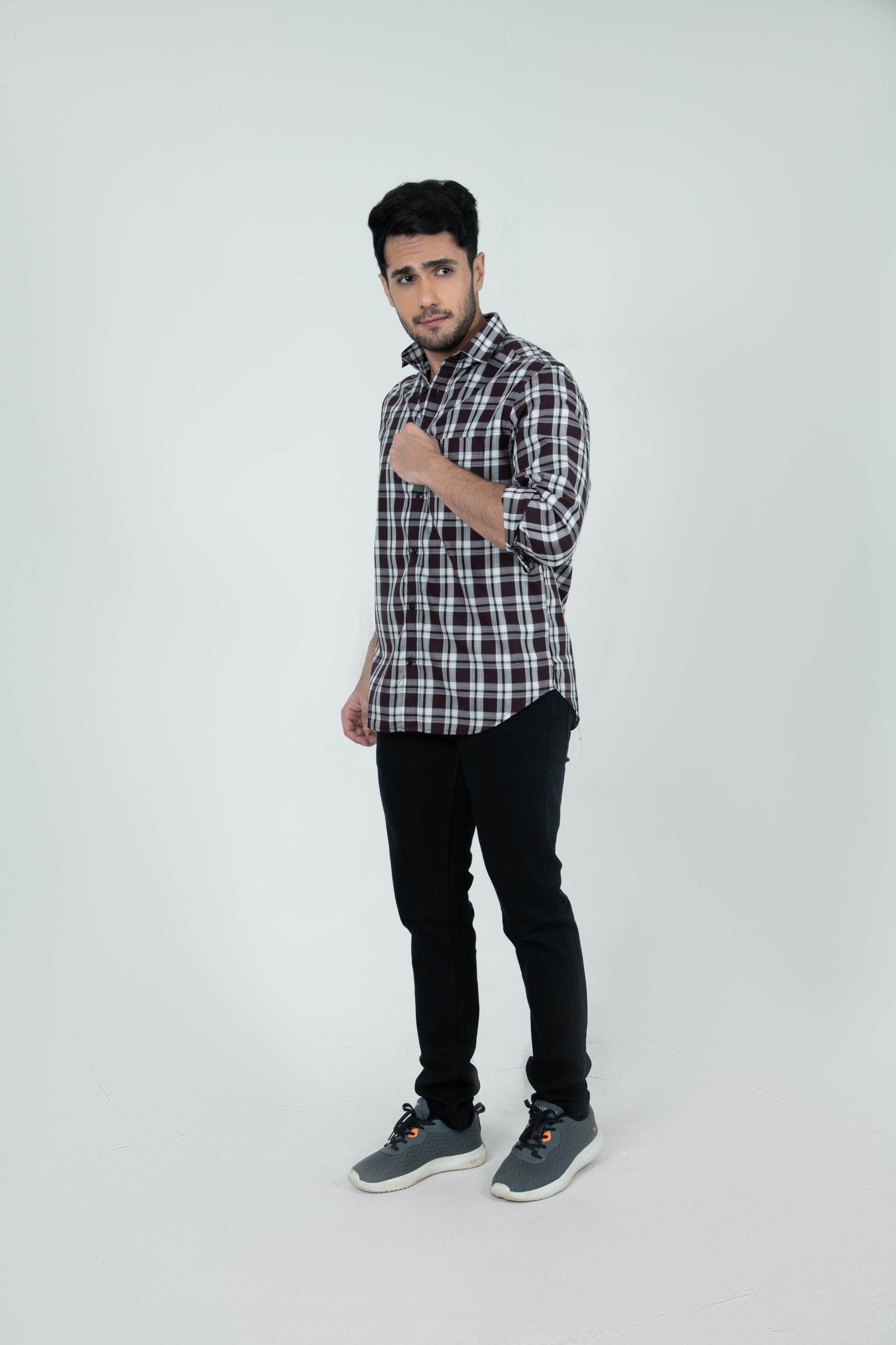 Roman Threads Maroon Giza twill Checked Shirt
