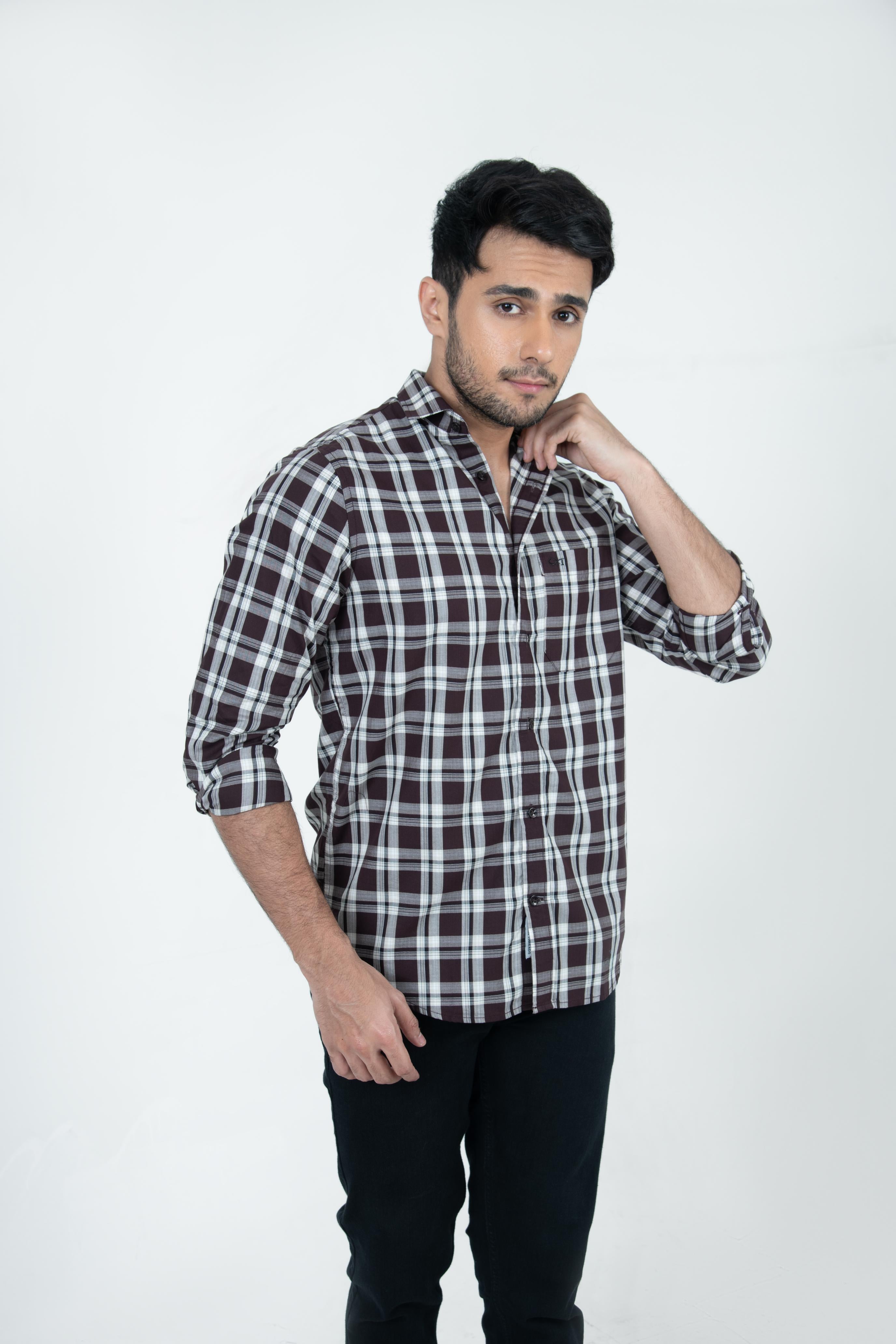 Roman Threads Maroon Giza twill Checked Shirt