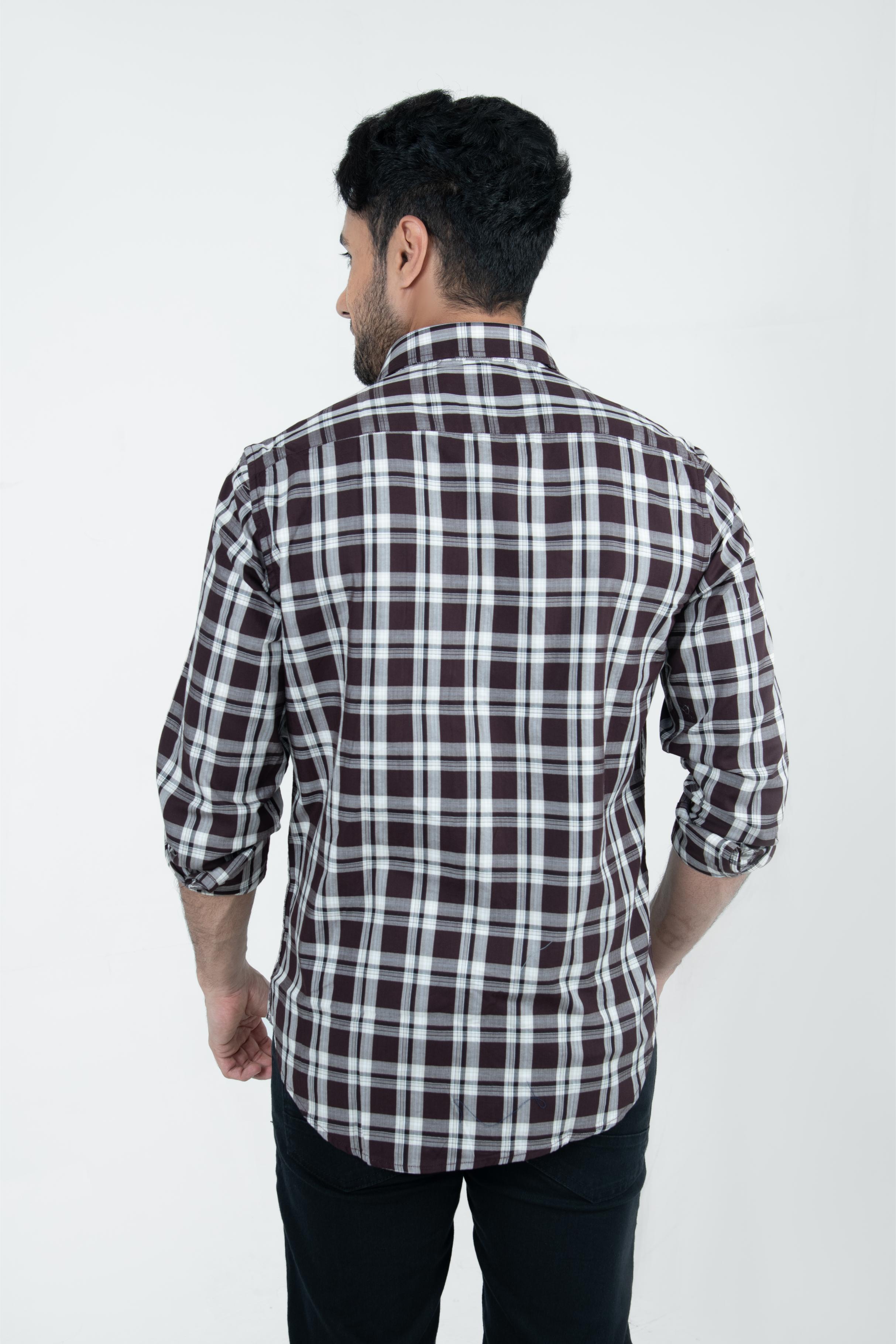 Roman Threads Maroon Giza twill Checked Shirt